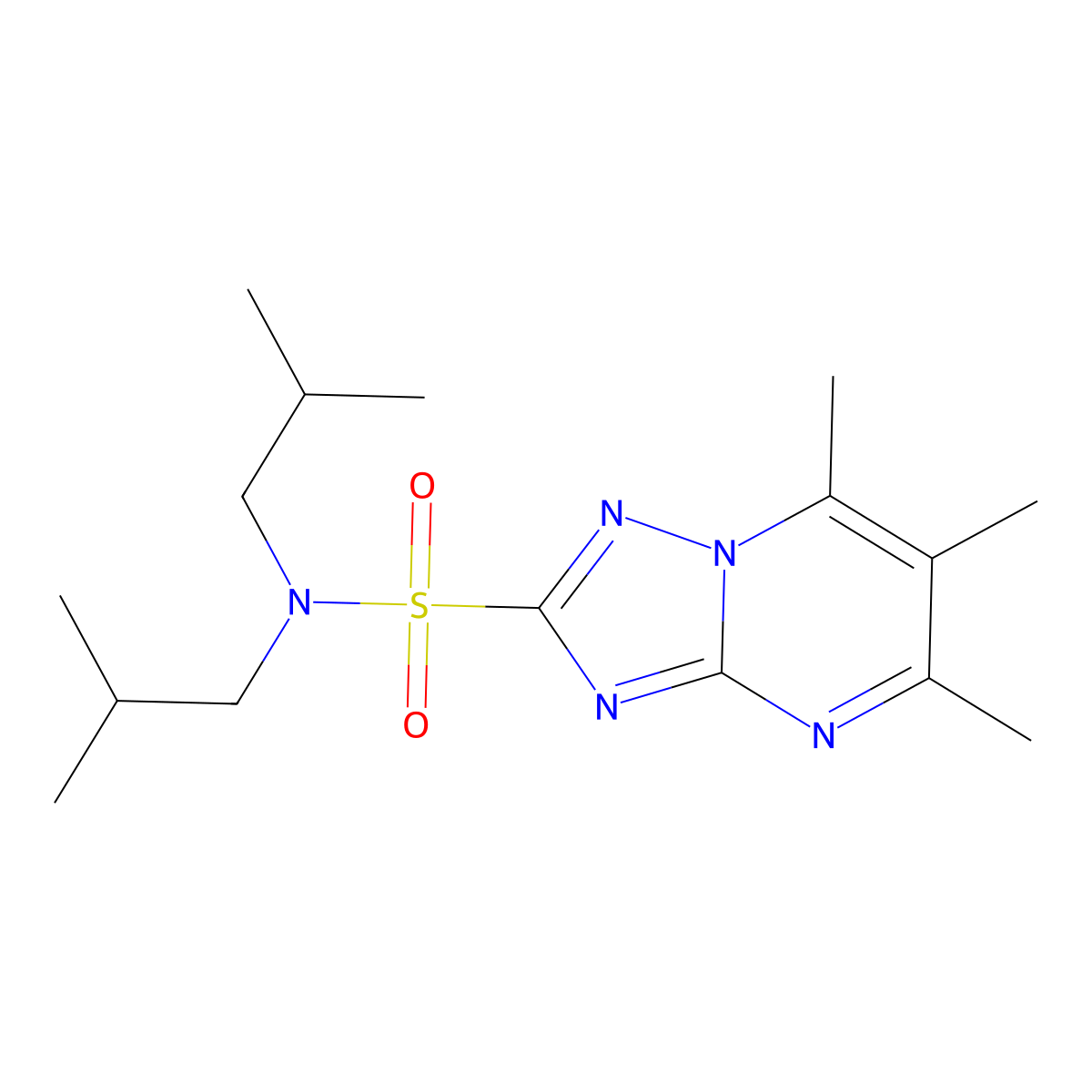 5,6,7-trimethyl-N,N-bis(2-methylpropyl)-[1,2,4]triazolo[1,5-a]pyrimidine-2-sulfonamide molecular structure, CAS 442672-61-9