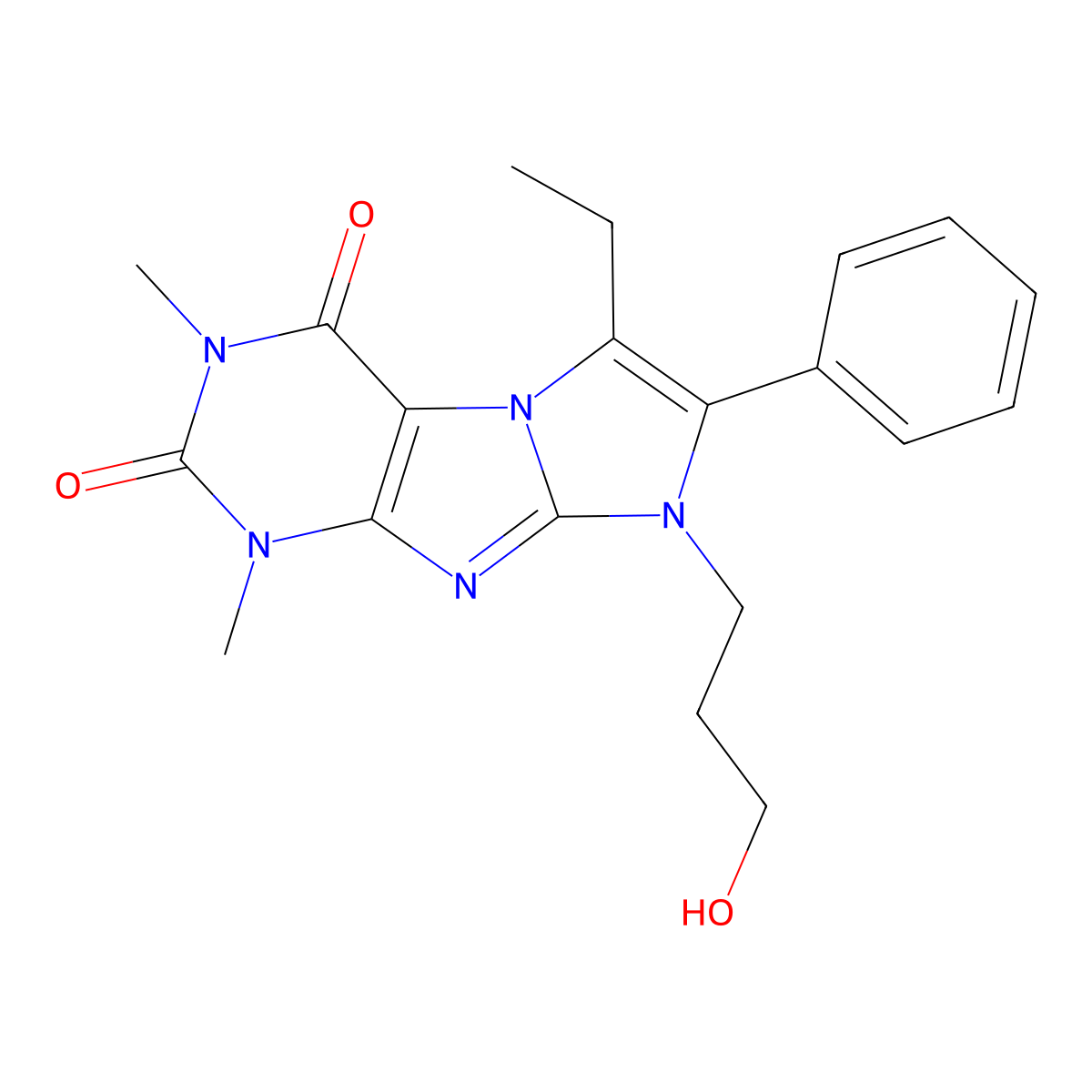 8-Ethyl-6-(3-hydroxypropyl)-2,4-dimethyl-7-phenylpurino[7,8-a]imidazole-1,3-dione molecular structure, CAS 442673-23-6