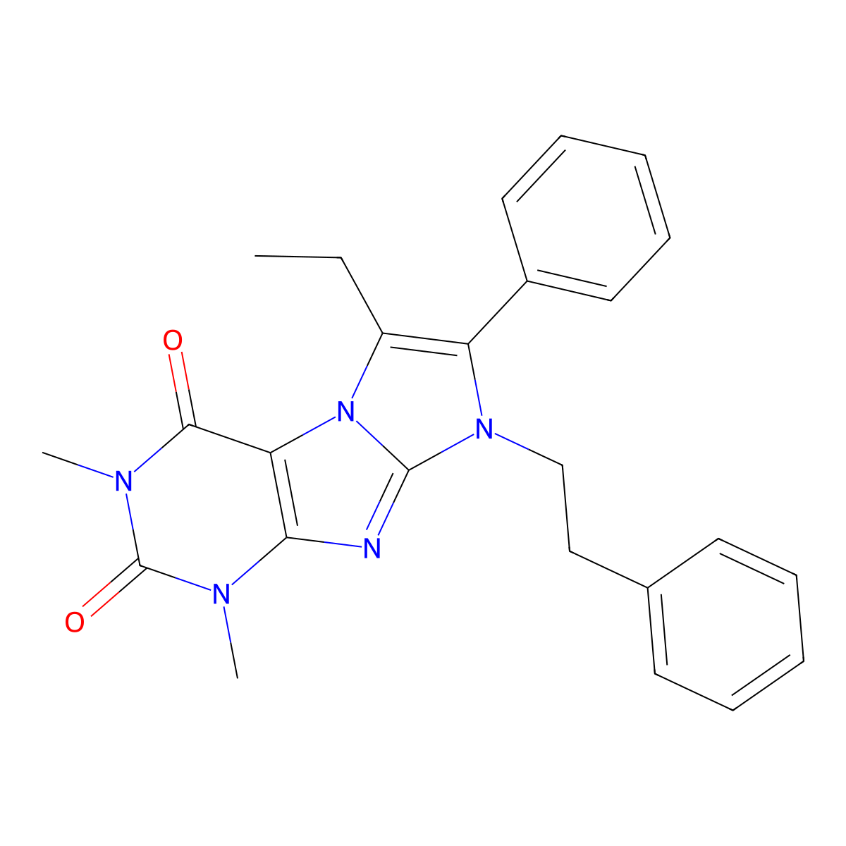 8-Ethyl-2,4-dimethyl-7-phenyl-6-(2-phenylethyl)purino[7,8-a]imidazole-1,3-dione molecular structure, CAS 442673-28-1