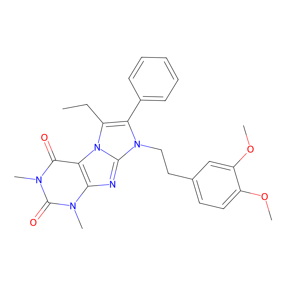 6-[2-(3,4-Dimethoxyphenyl)ethyl]-8-ethyl-2,4-dimethyl-7-phenylpurino[7,8-a]imidazole-1,3-dione molecular structure, CAS 442673-31-6