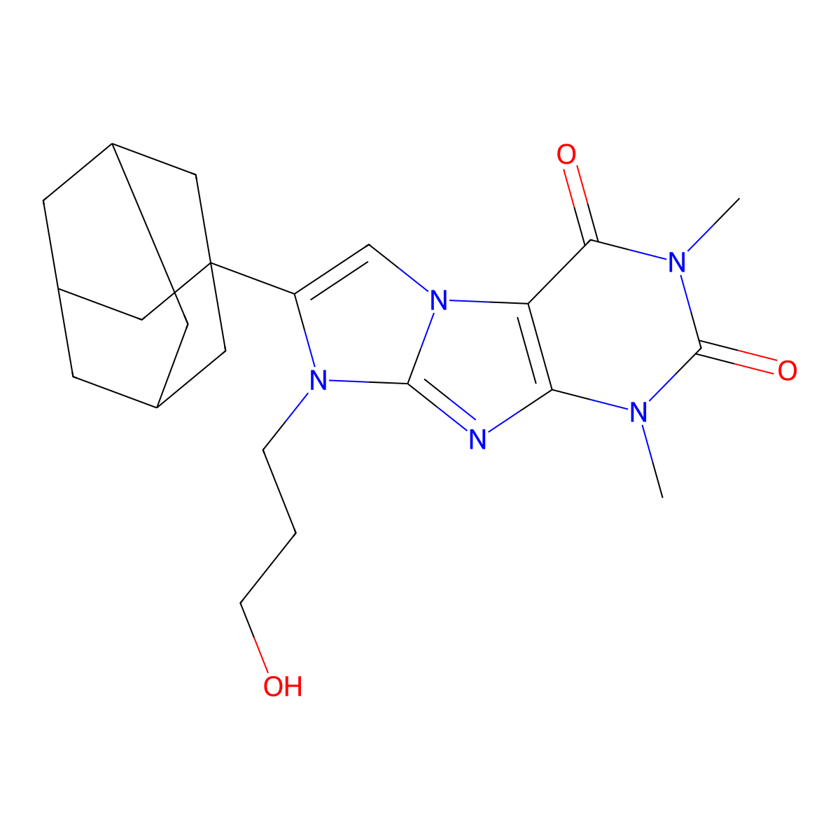 7-(1-Adamantyl)-6-(3-hydroxypropyl)-2,4-dimethylpurino[7,8-a]imidazole-1,3-dione molecular structure, CAS 442673-33-8
