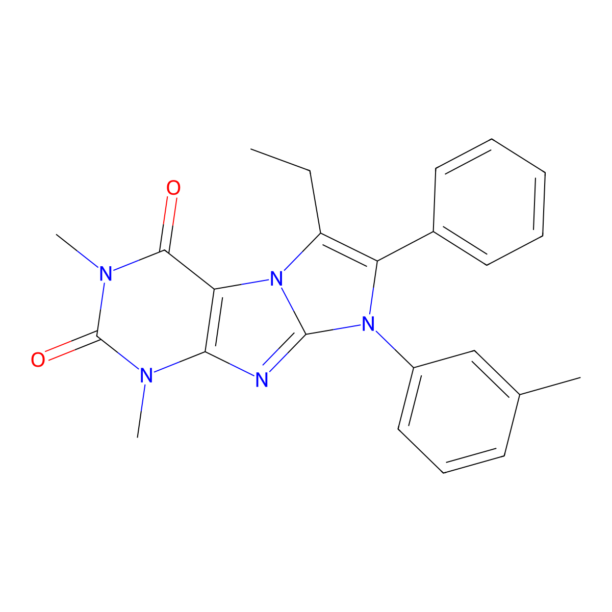 8-Ethyl-2,4-dimethyl-6-(3-methylphenyl)-7-phenylpurino[7,8-a]imidazole-1,3-dione molecular structure, CAS 442673-36-1