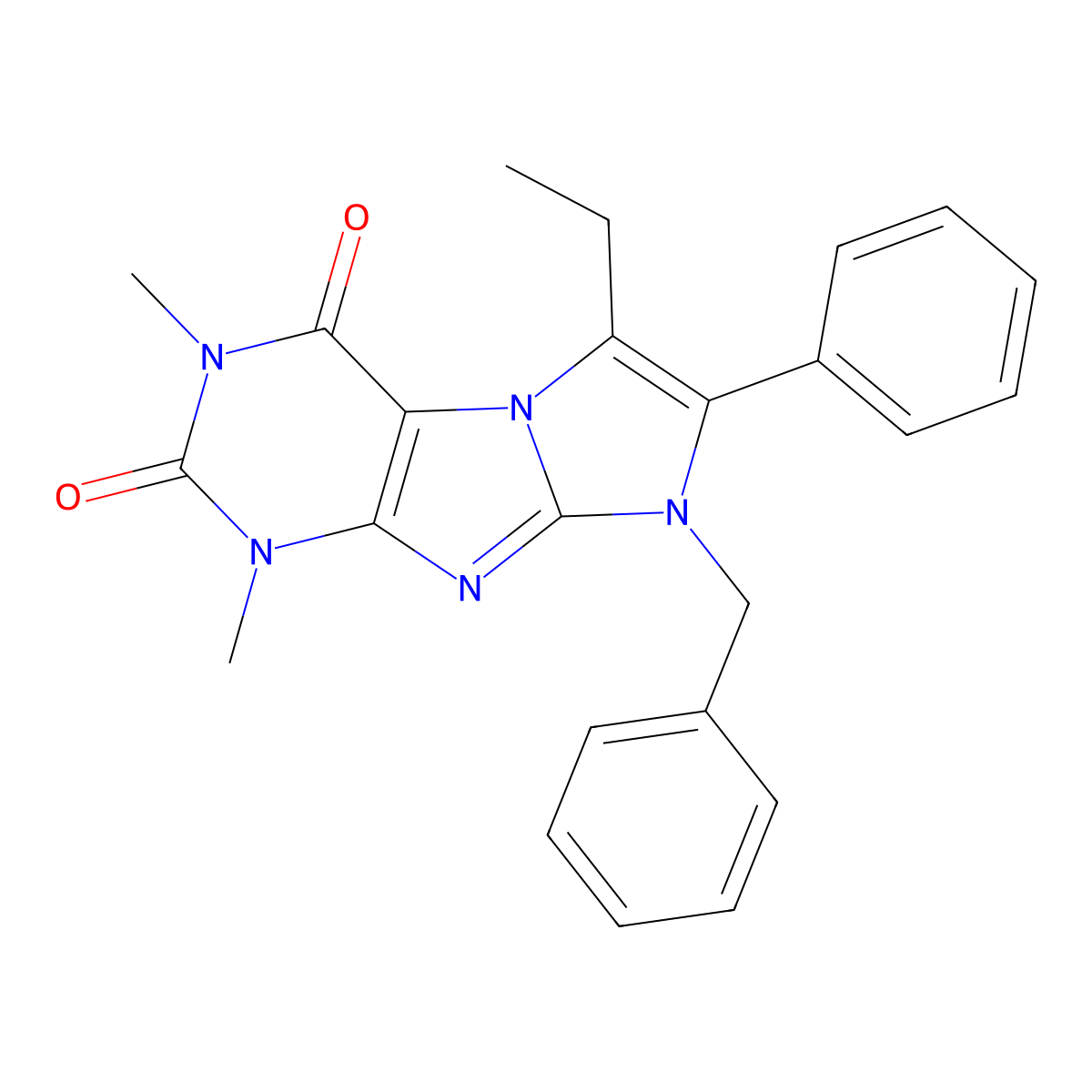 6-Benzyl-8-ethyl-2,4-dimethyl-7-phenylpurino[7,8-a]imidazole-1,3-dione molecular structure, CAS 442673-39-4