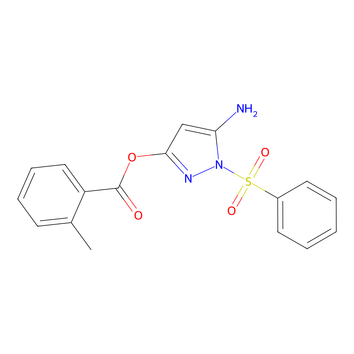 5-amino-1-(phenylsulfonyl)-1H-pyrazol-3-yl 2-methylbenzoate molecular structure, CAS 442678-77-5
