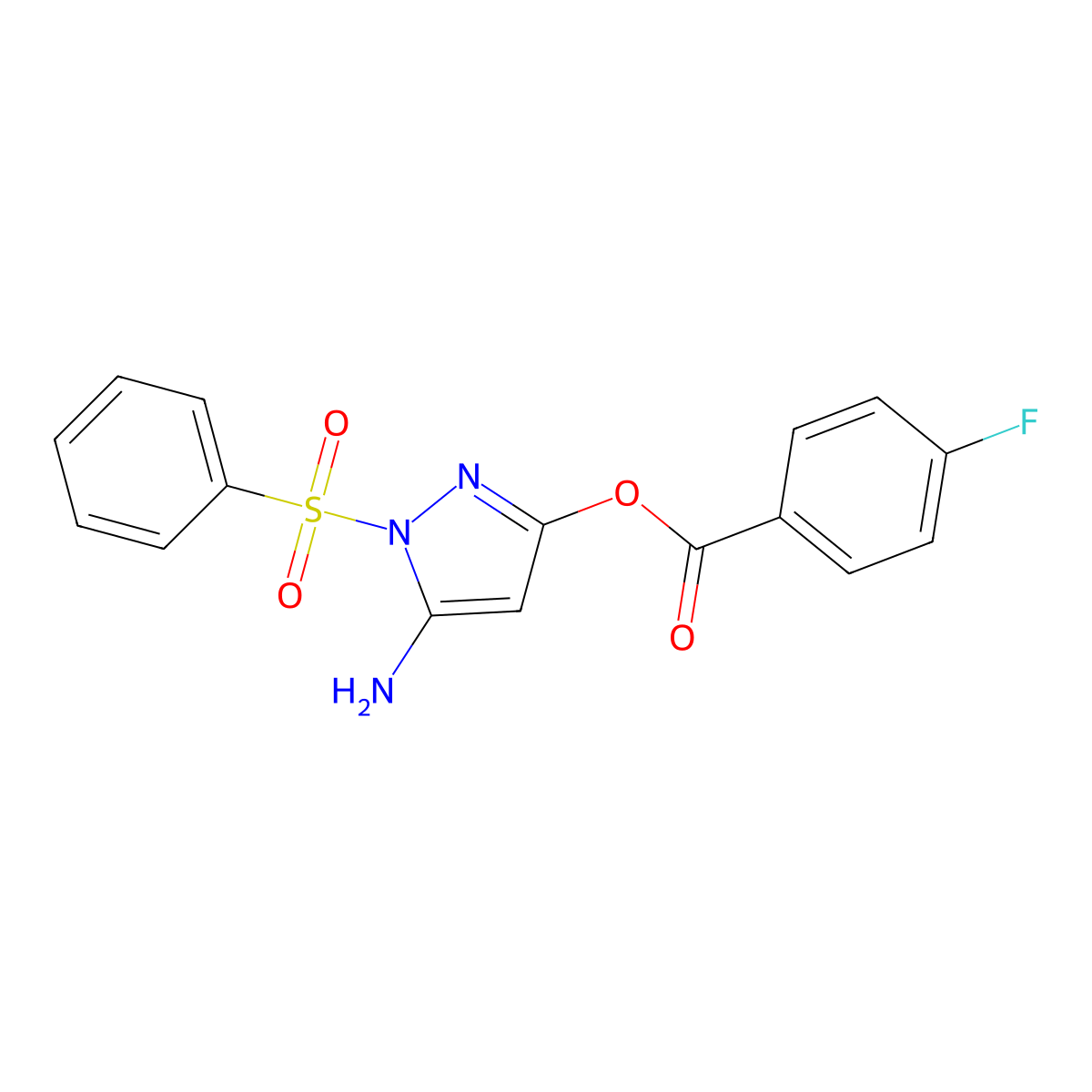 5-amino-1-(benzenesulfonyl)-1H-pyrazol-3-yl 4-fluorobenzoate molecular structure, CAS 442678-83-3