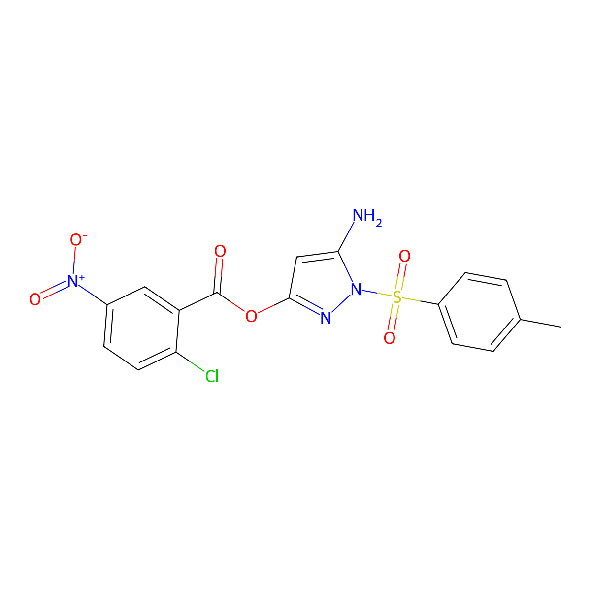 5-amino-1-tosyl-1H-pyrazol-3-yl 2-chloro-5-nitrobenzoate molecular structure, CAS 442679-03-0