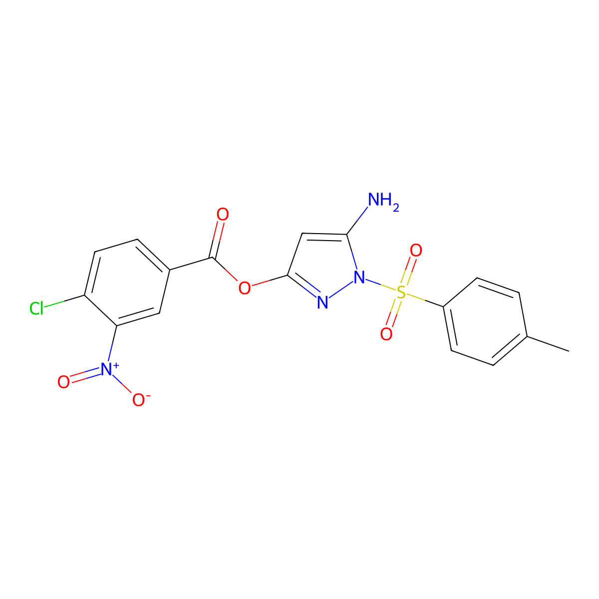 5-amino-1-tosyl-1H-pyrazol-3-yl 4-chloro-3-nitrobenzoate molecular structure, CAS 442679-04-1