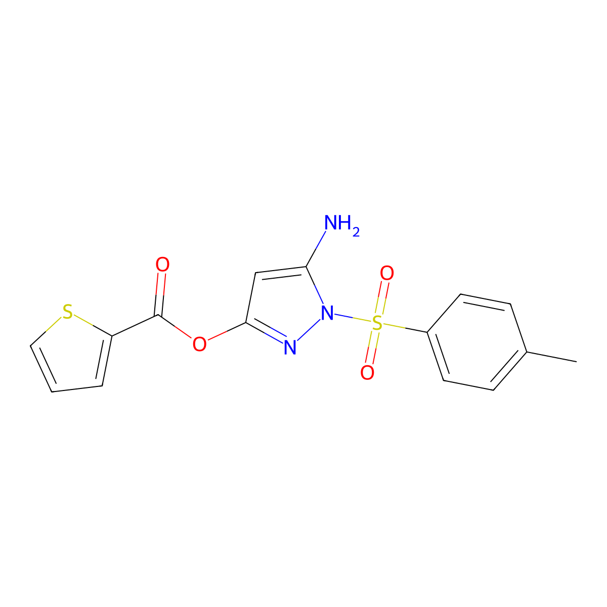 5-amino-1-(4-methylbenzenesulfonyl)-1H-pyrazol-3-yl thiophene-2-carboxylate molecular structure, CAS 442679-09-6