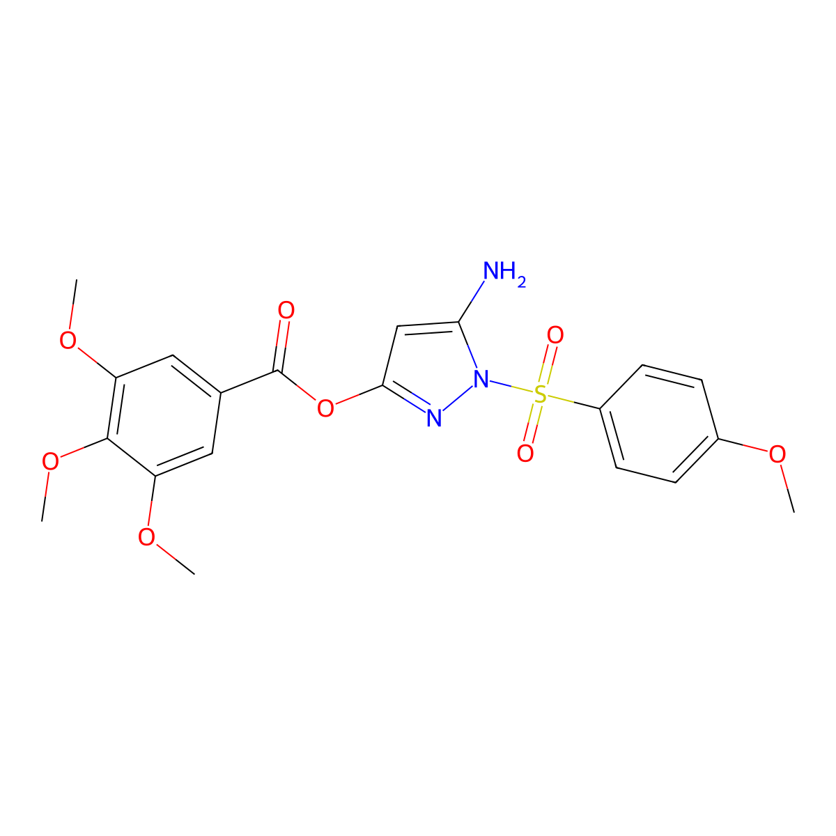 5-amino-1-(4-methoxybenzenesulfonyl)-1H-pyrazol-3-yl 3,4,5-trimethoxybenzoate molecular structure, CAS 442679-46-1