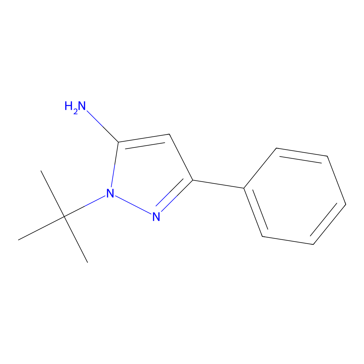 2-tert-butyl-5-phenyl-2,3-dihydro-1H-pyrazol-3-imine molecular structure, CAS 442850-72-8