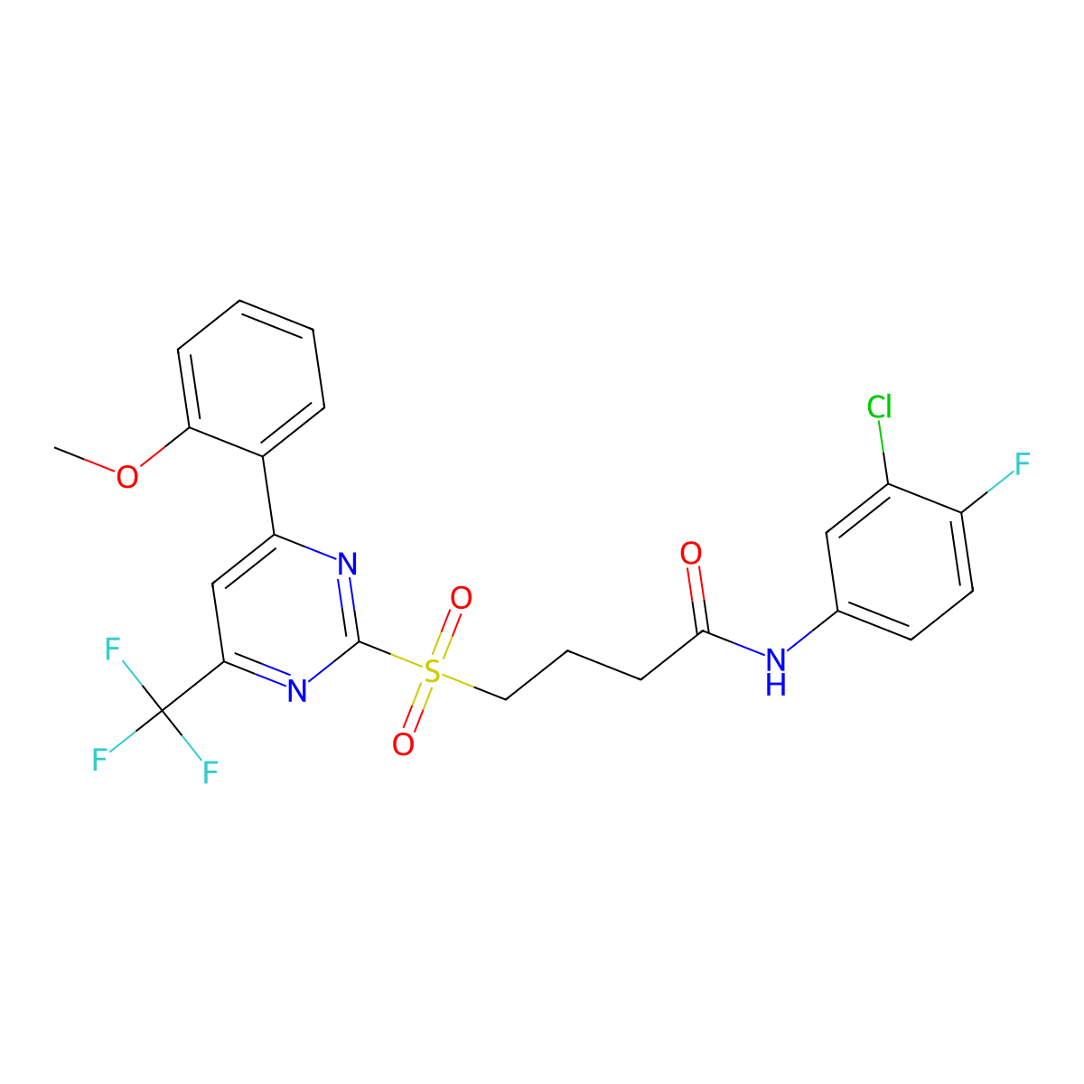 N-(3-Chloro-4-fluorophenyl)-4-((4-(2-methoxyphenyl)-6-(trifluoromethyl)pyrimidin-2-yl)sulfonyl)butanamide molecular structure, CAS 442863-18-5