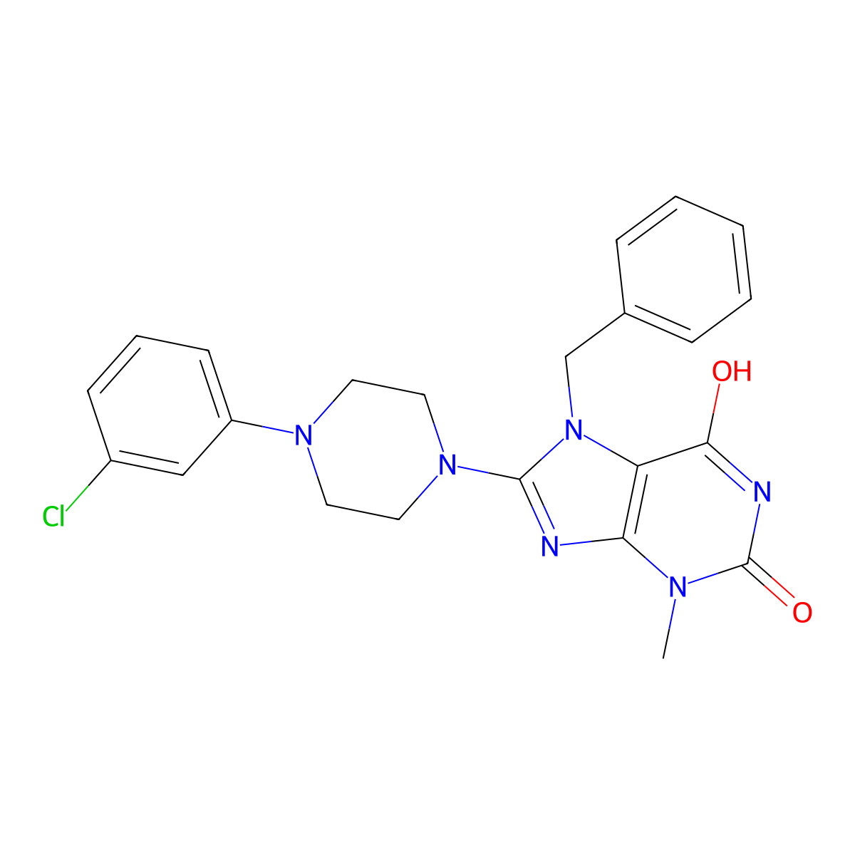7-benzyl-8-(4-(3-chlorophenyl)piperazin-1-yl)-3-methyl-1H-purine-2,6(3H,7H)-dione molecular structure, CAS 442864-43-9