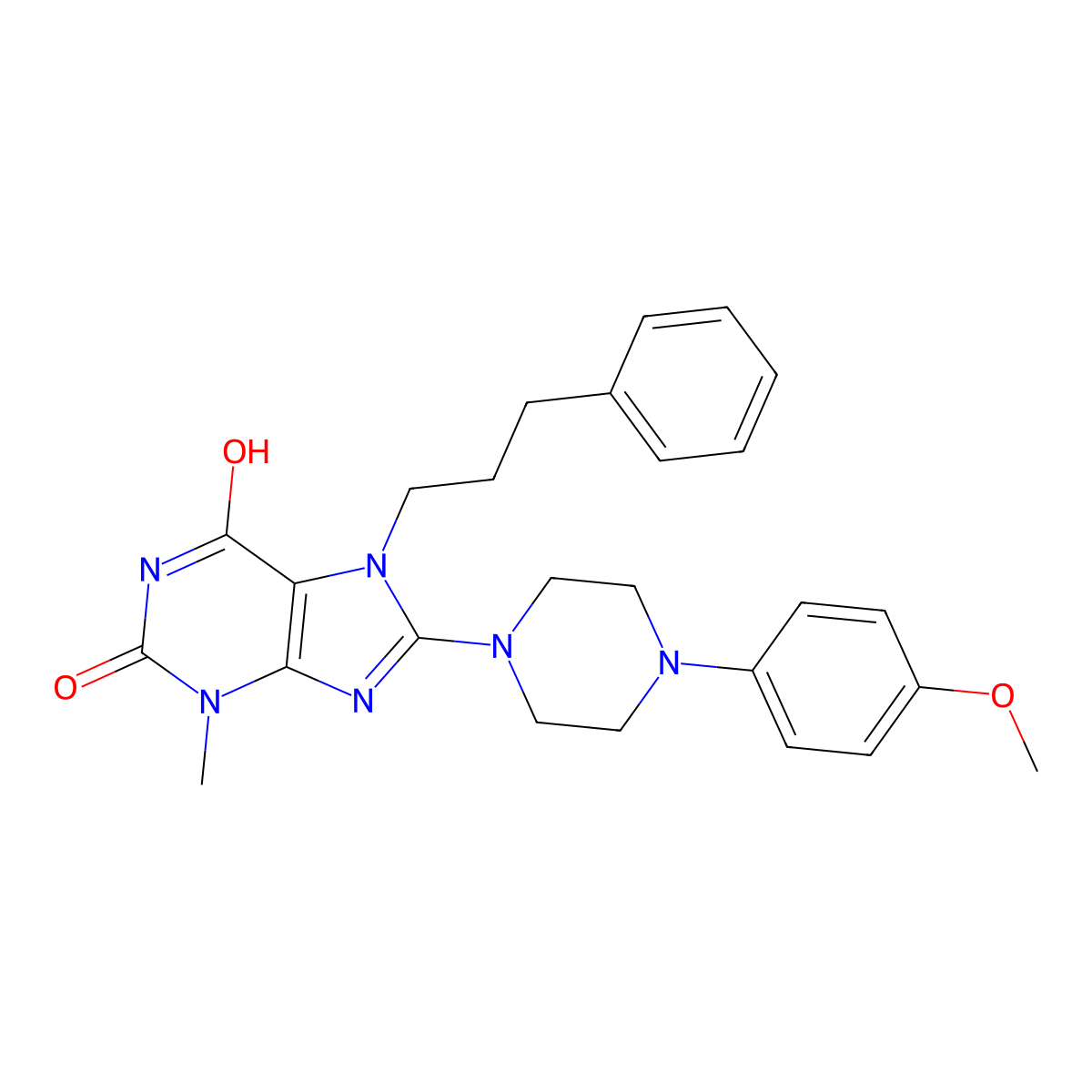 8-(4-(4-methoxyphenyl)piperazin-1-yl)-3-methyl-7-(3-phenylpropyl)-1H-purine-2,6(3H,7H)-dione molecular structure, CAS 442864-45-1