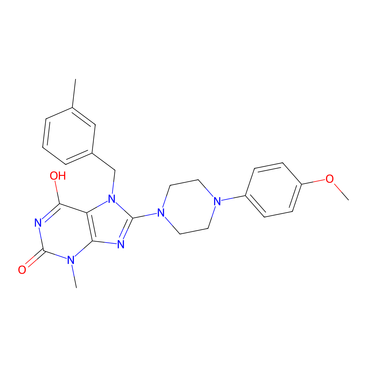 8-(4-(4-methoxyphenyl)piperazin-1-yl)-3-methyl-7-(3-methylbenzyl)-1H-purine-2,6(3H,7H)-dione molecular structure, CAS 442864-46-2