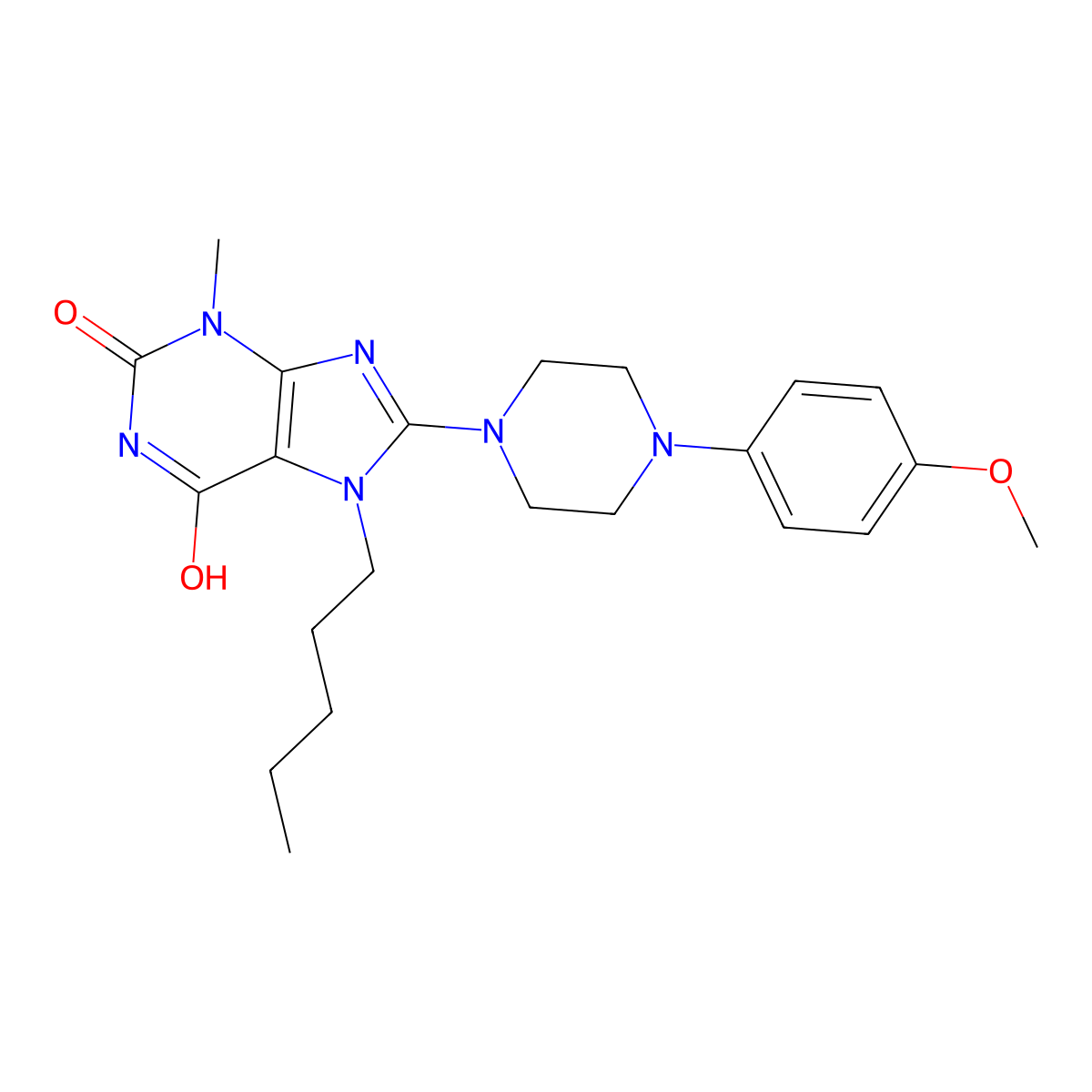 8-(4-(4-methoxyphenyl)piperazin-1-yl)-3-methyl-7-pentyl-1H-purine-2,6(3H,7H)-dione molecular structure, CAS 442864-49-5