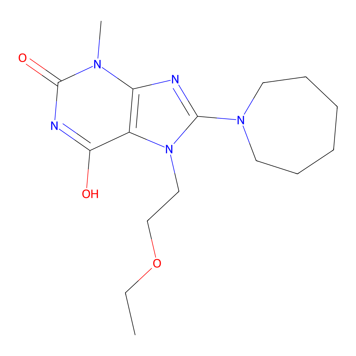 8-(azepan-1-yl)-7-(2-ethoxyethyl)-3-methyl-1H-purine-2,6(3H,7H)-dione molecular structure, CAS 442864-60-0