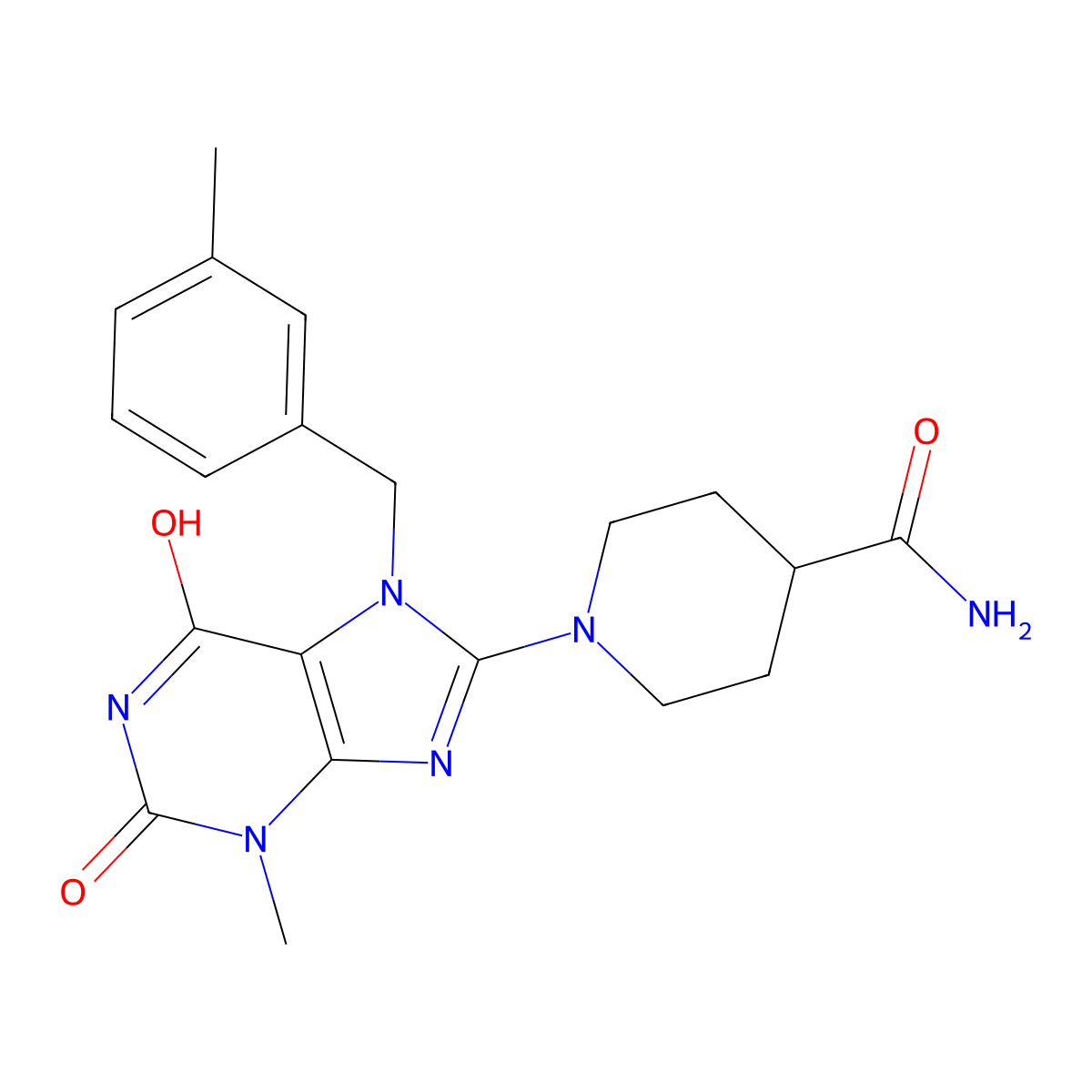 1-(3-methyl-7-(3-methylbenzyl)-2,6-dioxo-2,3,6,7-tetrahydro-1H-purin-8-yl)piperidine-4-carboxamide molecular structure, CAS 442864-62-2
