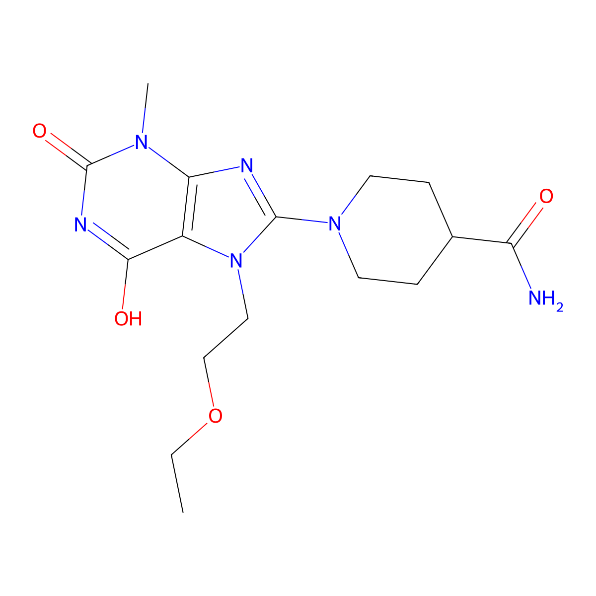 1-(7-(2-ethoxyethyl)-3-methyl-2,6-dioxo-2,3,6,7-tetrahydro-1H-purin-8-yl)piperidine-4-carboxamide molecular structure, CAS 442864-64-4