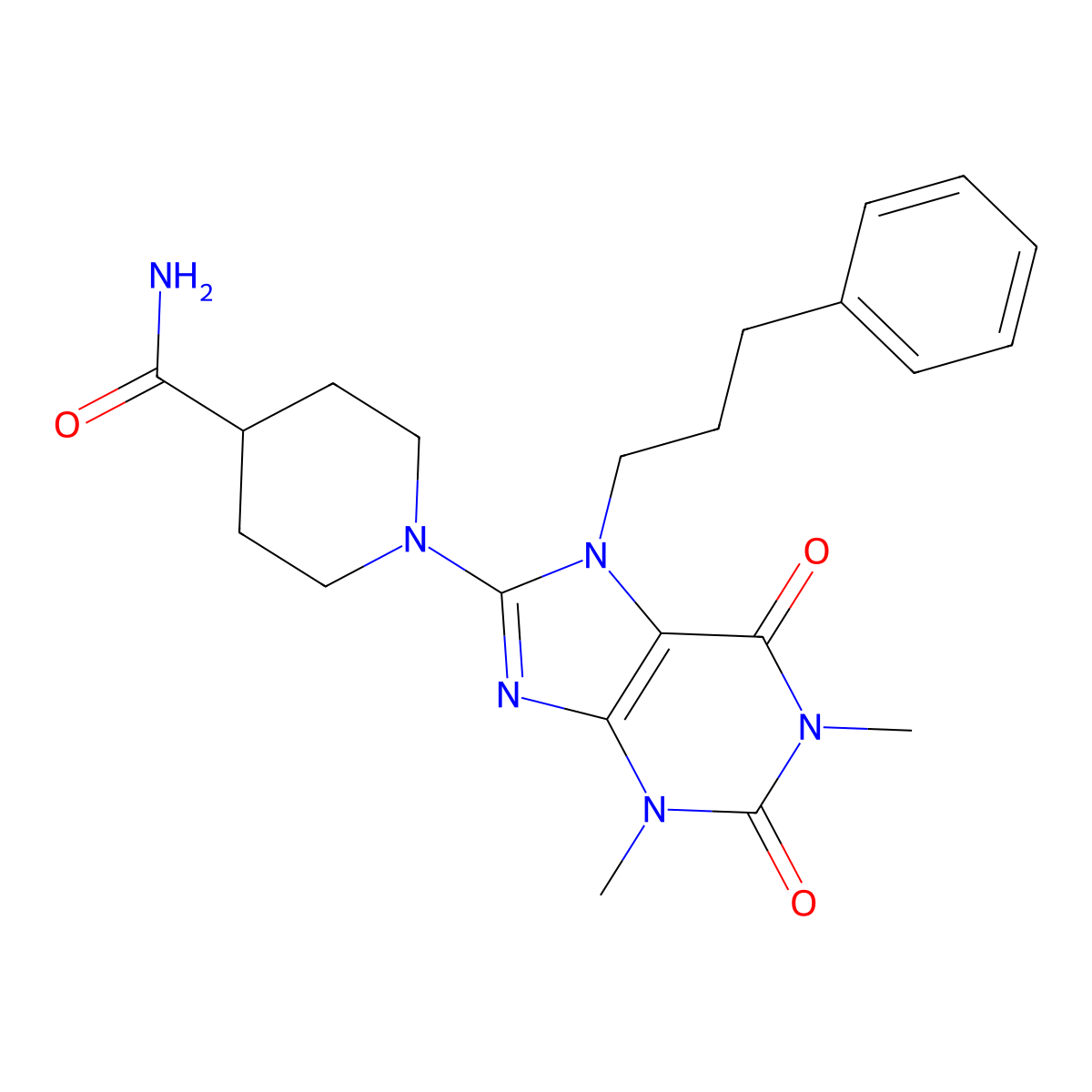 1-(1,3-dimethyl-2,6-dioxo-7-(3-phenylpropyl)-2,3,6,7-tetrahydro-1H-purin-8-yl)piperidine-4-carboxamide molecular structure, CAS 442864-67-7