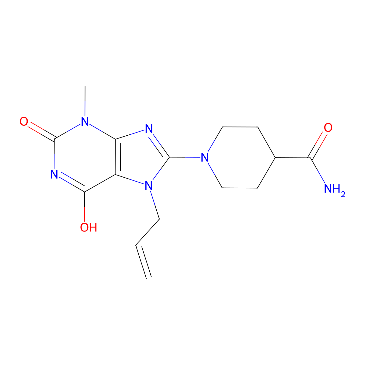 1-(7-allyl-3-methyl-2,6-dioxo-2,3,6,7-tetrahydro-1H-purin-8-yl)piperidine-4-carboxamide molecular structure, CAS 442864-70-2