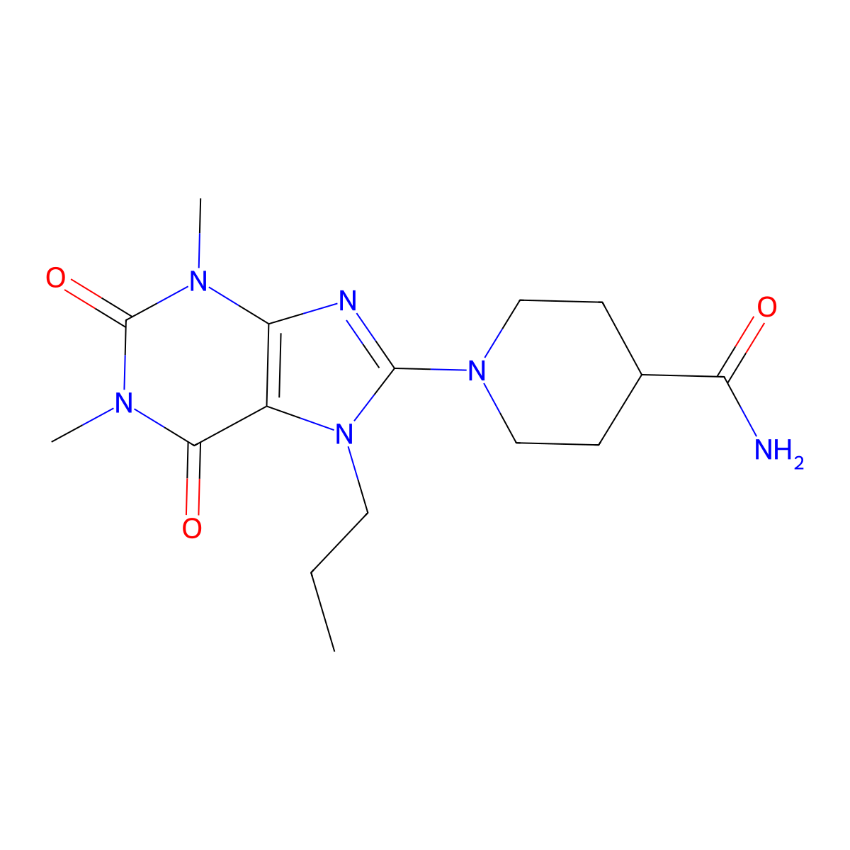 1-(1,3-dimethyl-2,6-dioxo-7-propyl-2,3,6,7-tetrahydro-1H-purin-8-yl)piperidine-4-carboxamide molecular structure, CAS 442864-72-4