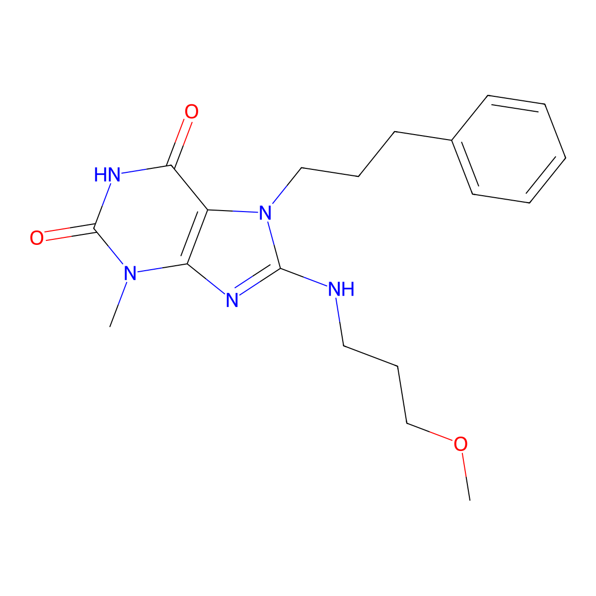 8-(3-Methoxy-propylamino)-3-methyl-7-(3-phenyl-propyl)-3,7-dihydro-purine-2,6-dione molecular structure, CAS 442864-74-6