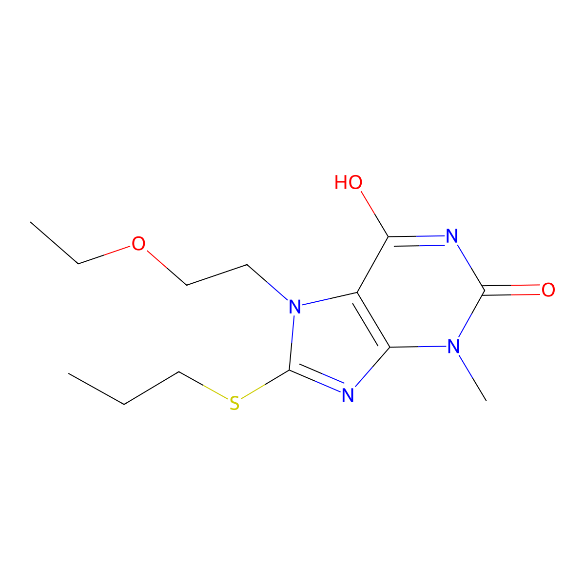 7-(2-Ethoxyethyl)-3-methyl-8-propylsulfanylpurine-2,6-dione molecular structure, CAS 442864-96-2