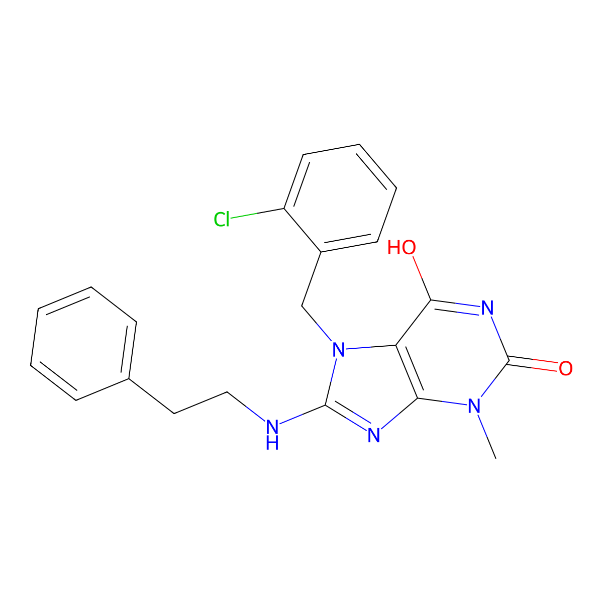 7-(2-chlorobenzyl)-3-methyl-8-(phenethylamino)-1H-purine-2,6(3H,7H)-dione molecular structure, CAS 442864-97-3
