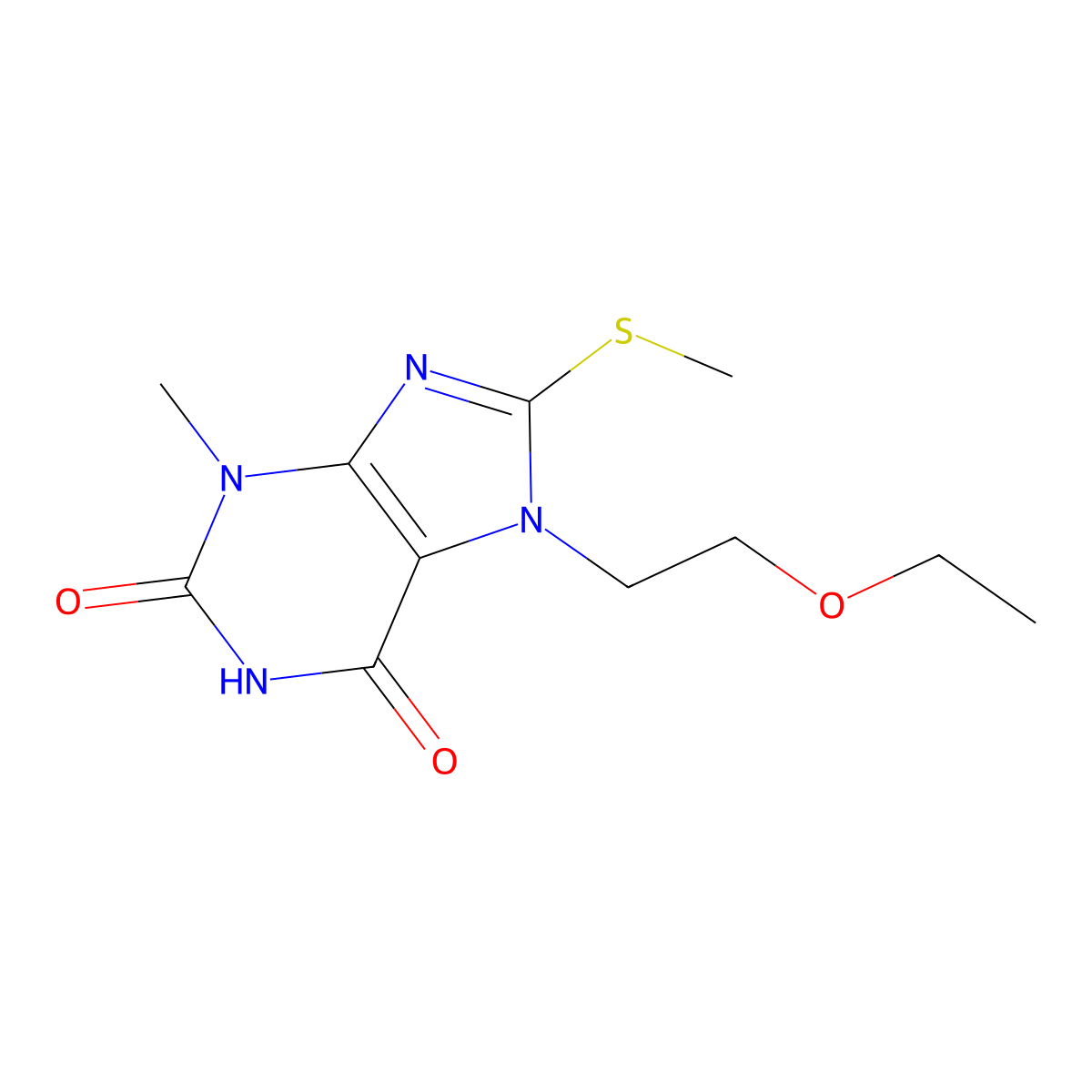 7-(2-ethoxyethyl)-3-methyl-8-(methylsulfanyl)-3,7-dihydro-1H-purine-2,6-dione molecular structure, CAS 442864-98-4