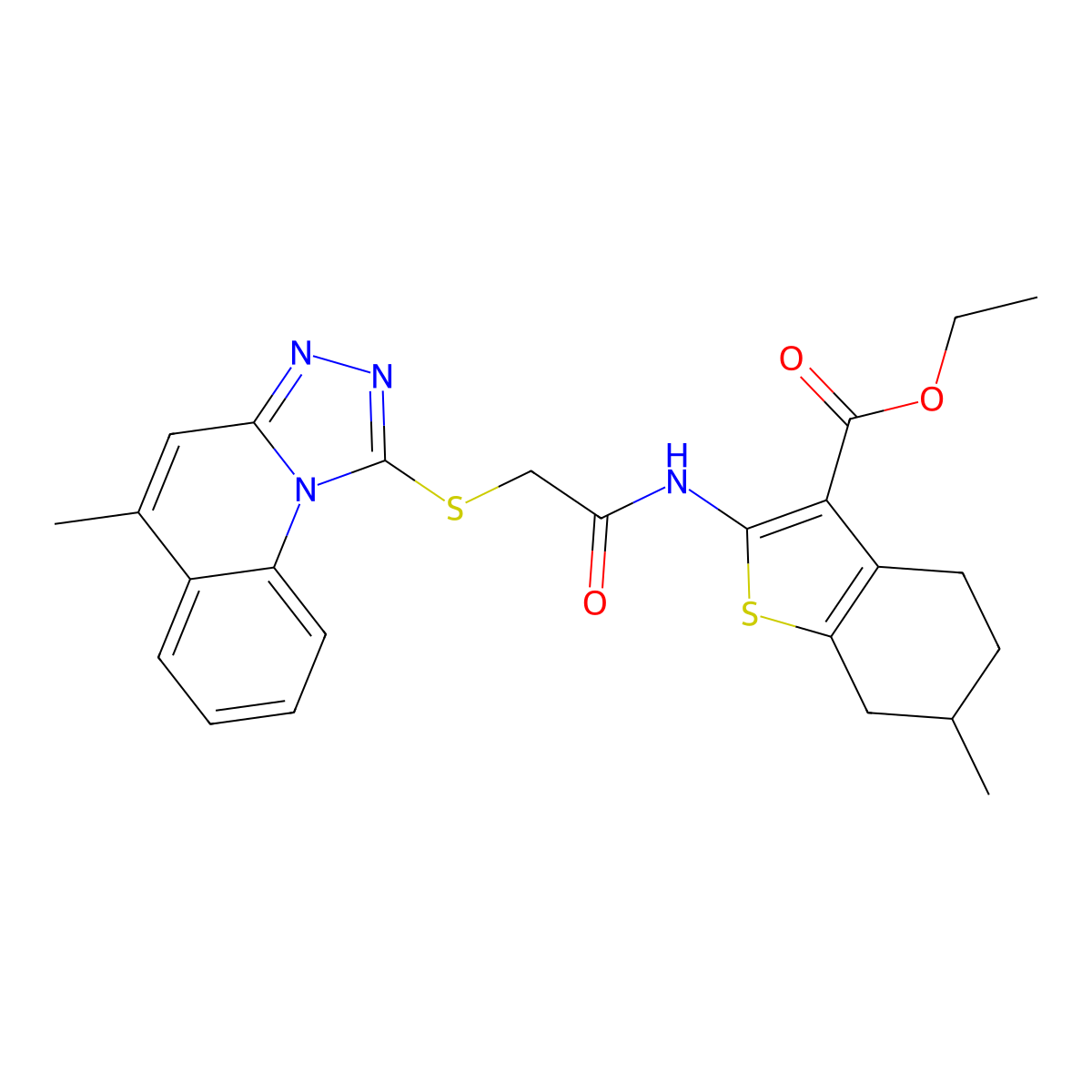 Ethyl 6-methyl-2-(2-((5-methyl-[1,2,4]triazolo[4,3-a]quinolin-1-yl)thio)acetamido)-4,5,6,7-tetrahydrobenzo[b]thiophene-3-carboxylate molecular structure, CAS 442865-25-0