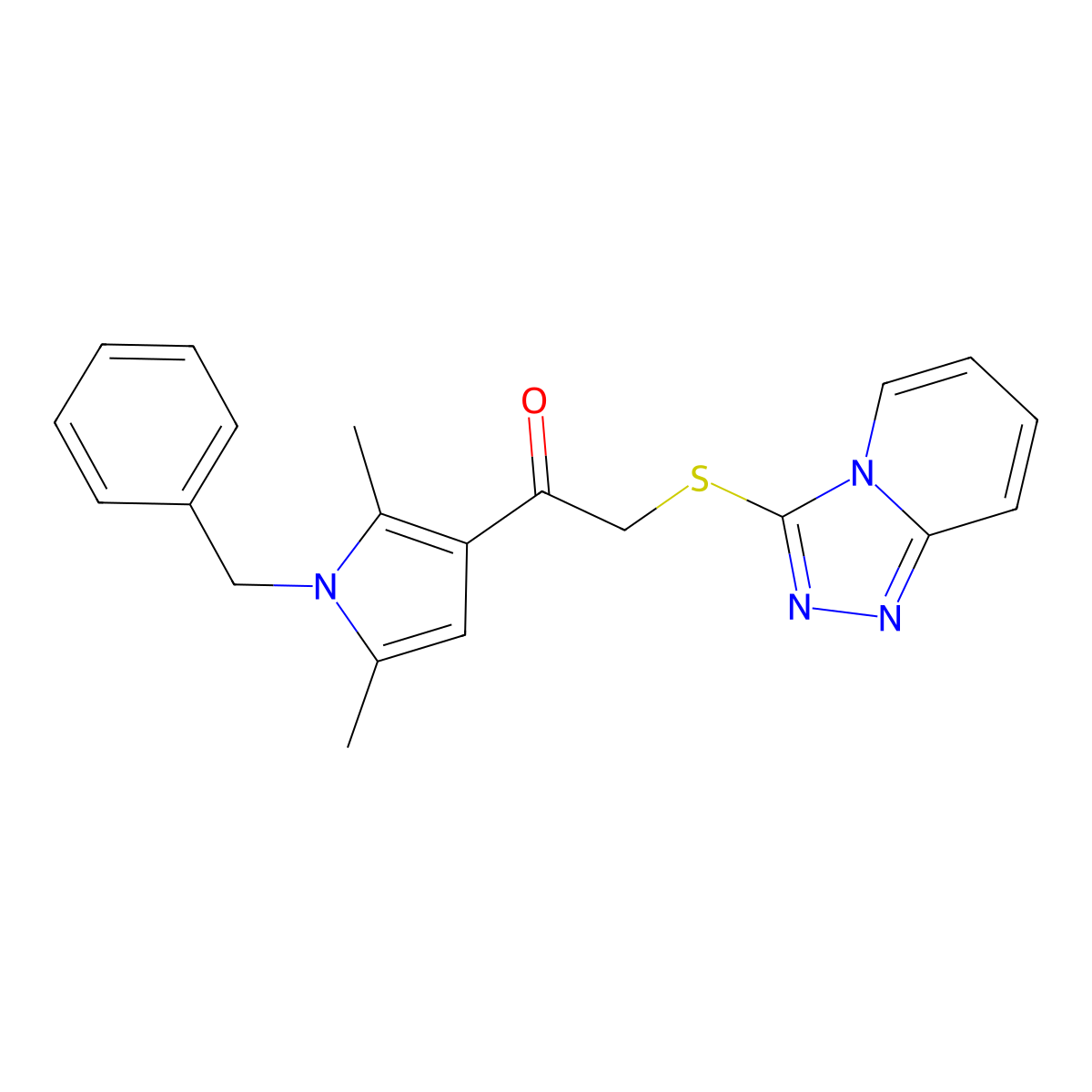 2-([1,2,4]triazolo[4,3-a]pyridin-3-ylthio)-1-(1-benzyl-2,5-dimethyl-1H-pyrrol-3-yl)ethanone molecular structure, CAS 442865-26-1