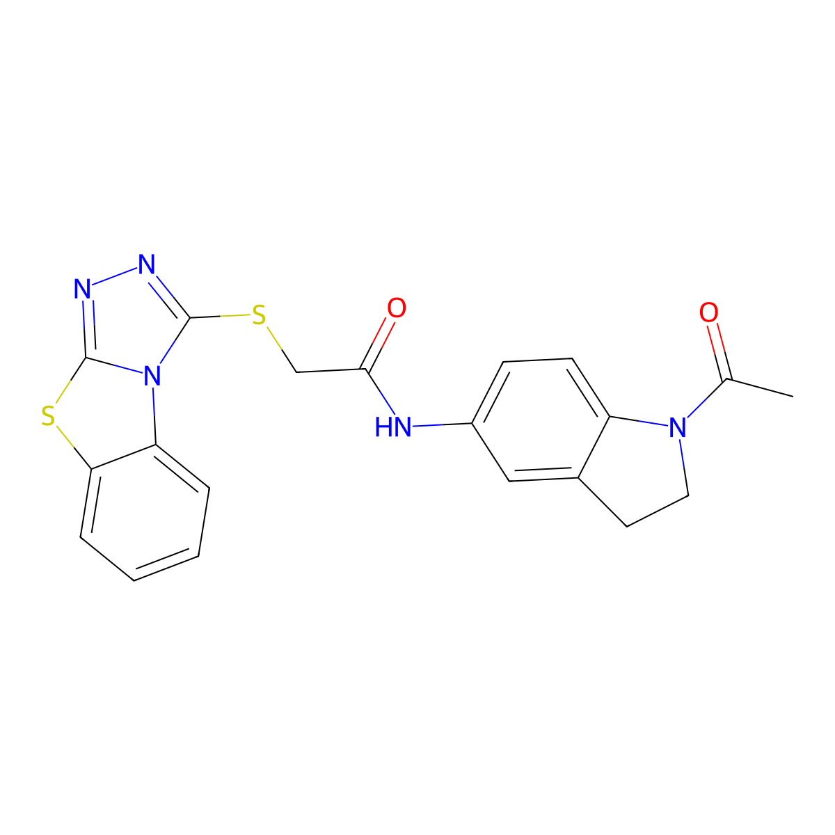 N-(1-acetyl-2,3-dihydroindol-5-yl)-2-([1,2,4]triazolo[3,4-b][1,3]benzothiazol-1-ylsulfanyl)acetamide molecular structure, CAS 442865-27-2