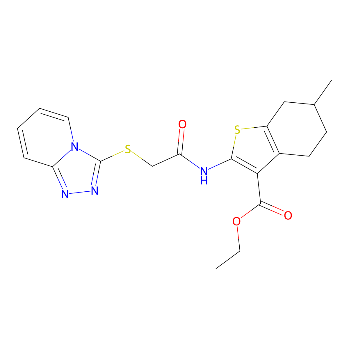 Ethyl 2-(2-([1,2,4]triazolo[4,3-a]pyridin-3-ylthio)acetamido)-6-methyl-4,5,6,7-tetrahydrobenzo[b]thiophene-3-carboxylate molecular structure, CAS 442865-28-3