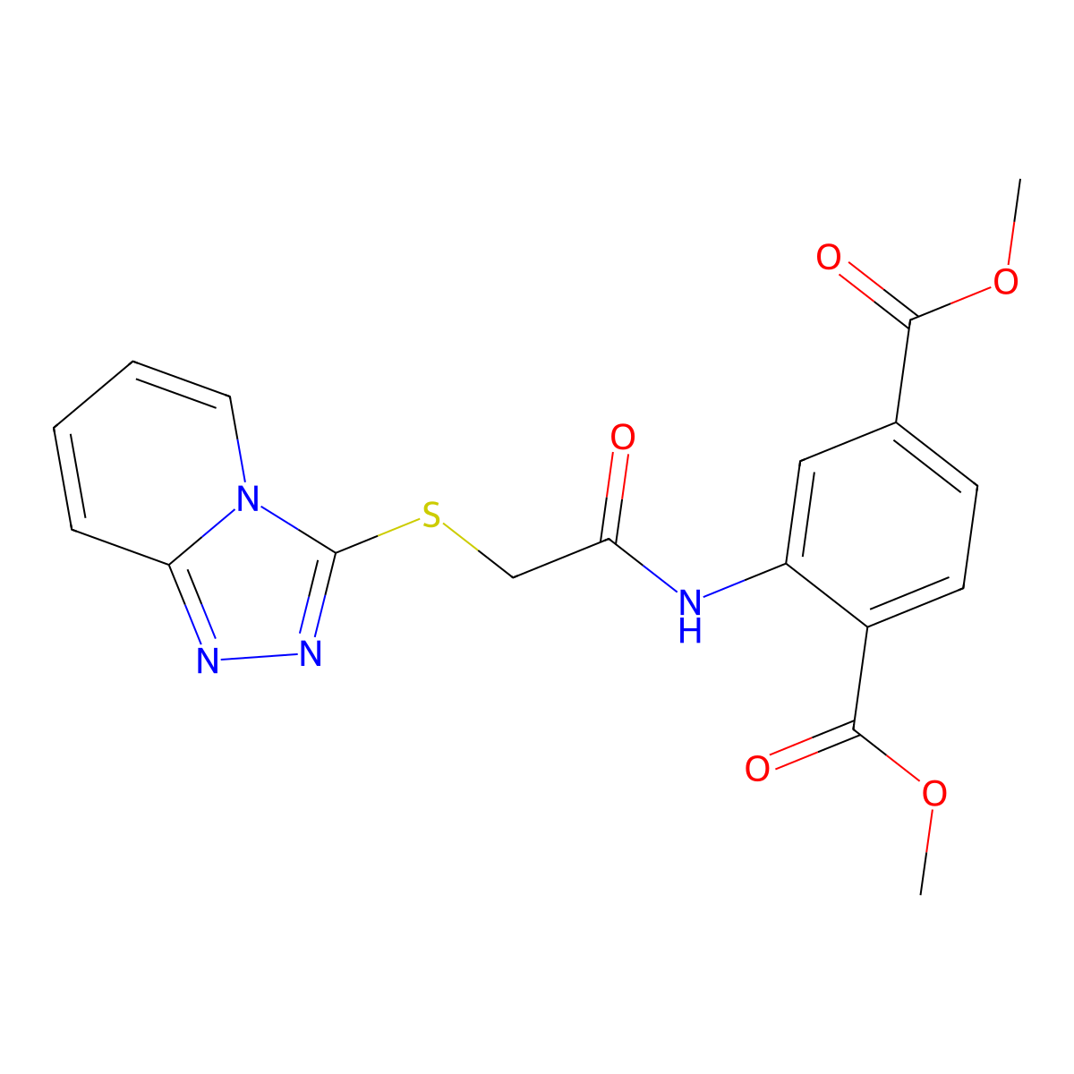 Dimethyl 2-(2-([1,2,4]triazolo[4,3-a]pyridin-3-ylthio)acetamido)terephthalate molecular structure, CAS 442865-32-9