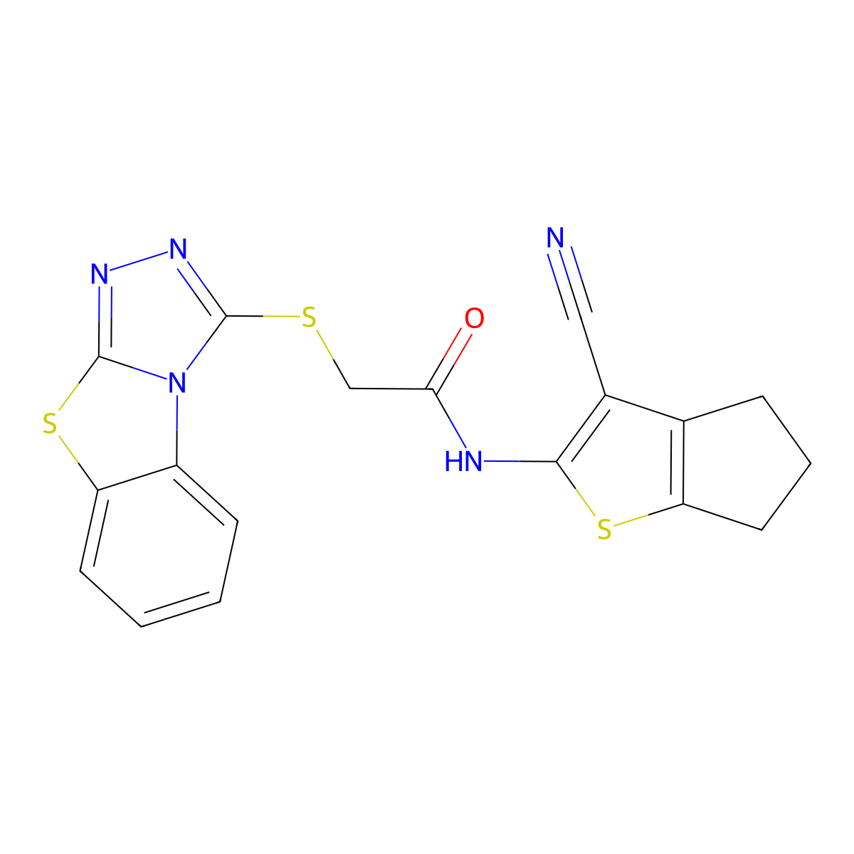 N-{3-cyano-4H,5H,6H-cyclopenta[b]thiophen-2-yl}-2-{7-thia-2,4,5-triazatricyclo[6.4.0.0^{2,6}]dodeca-1(8),3,5,9,11-pentaen-3-ylsulfanyl}acetamide molecular structure, CAS 442865-34-1