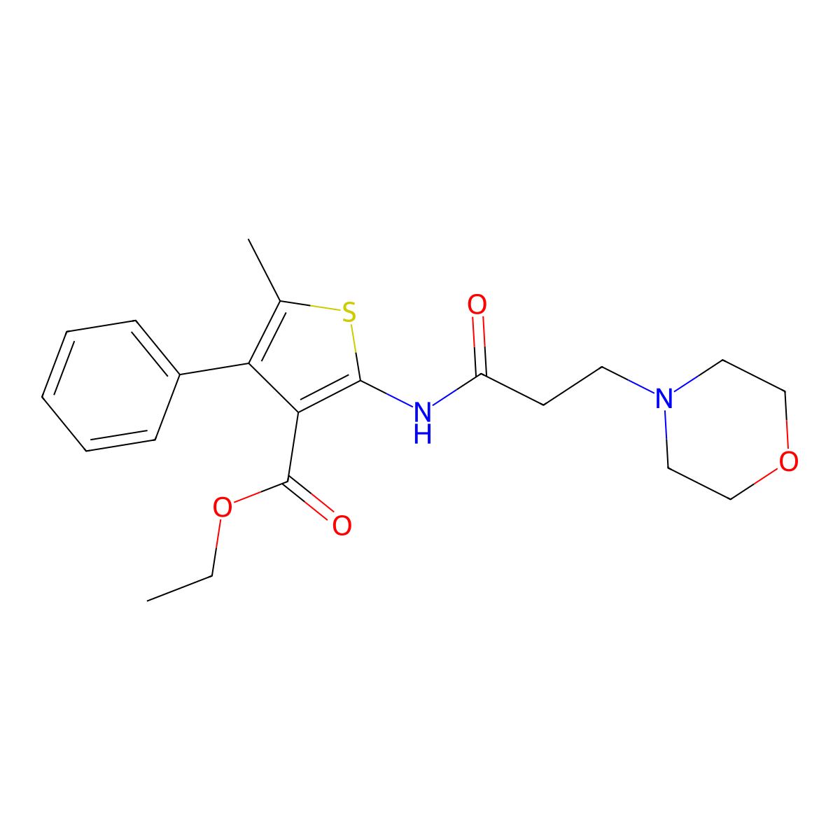 Ethyl 5-methyl-2-[3-(morpholin-4-yl)propanamido]-4-phenylthiophene-3-carboxylate molecular structure, CAS 442865-45-4