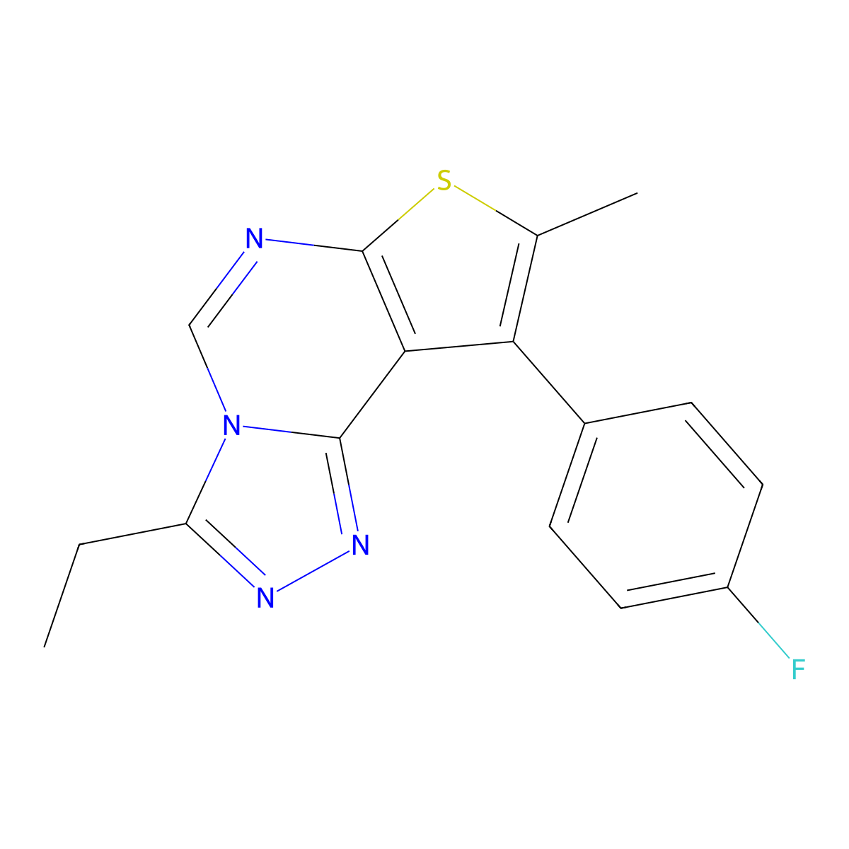 3-Ethyl-9-(4-fluorophenyl)-8-methylthieno[3,2-e][1,2,4]triazolo[4,3-c]pyrimidine molecular structure, CAS 442865-49-8