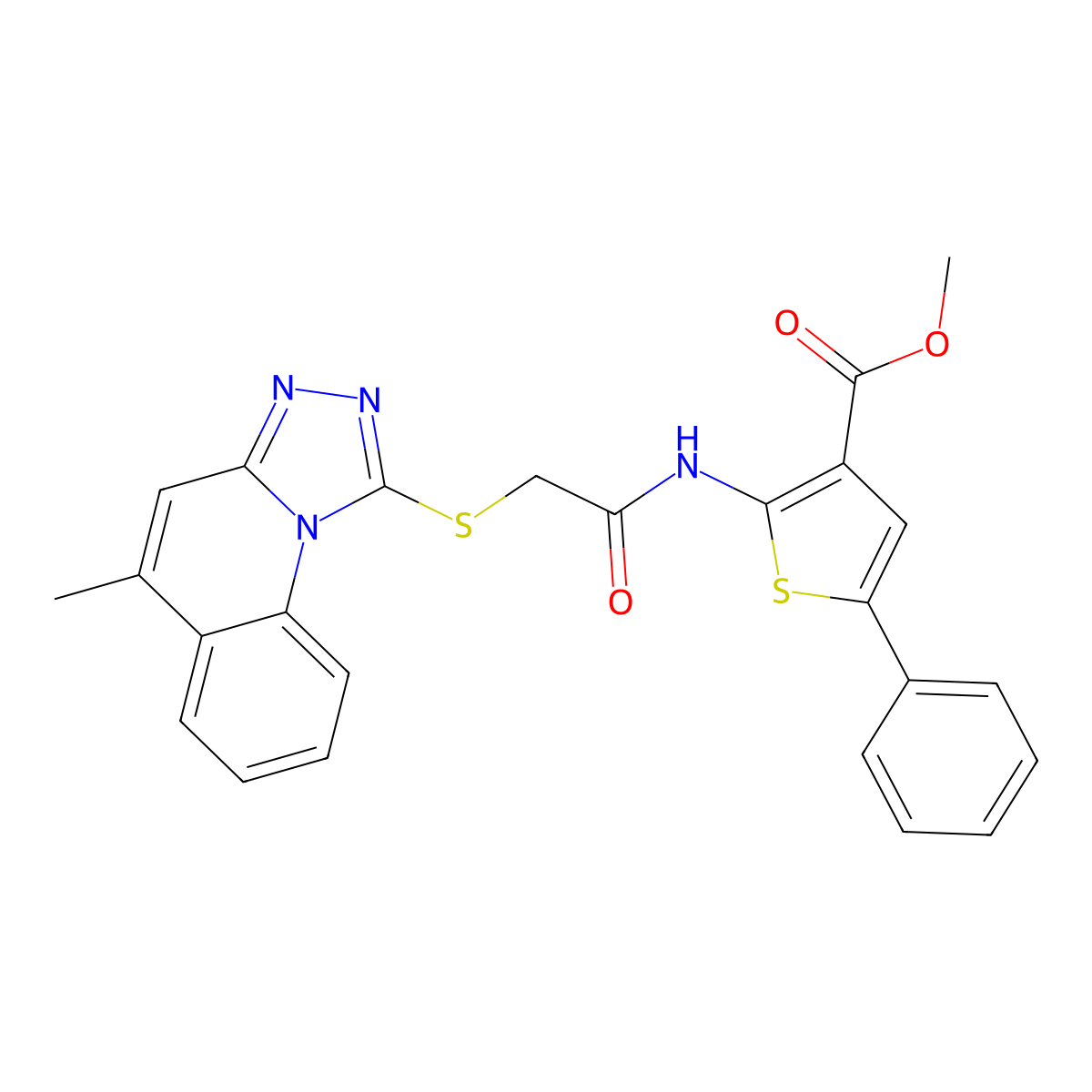 Methyl 2-[[2-[(5-methyl-[1,2,4]triazolo[4,3-a]quinolin-1-yl)sulfanyl]acetyl]amino]-5-phenylthiophene-3-carboxylate molecular structure, CAS 442865-55-6