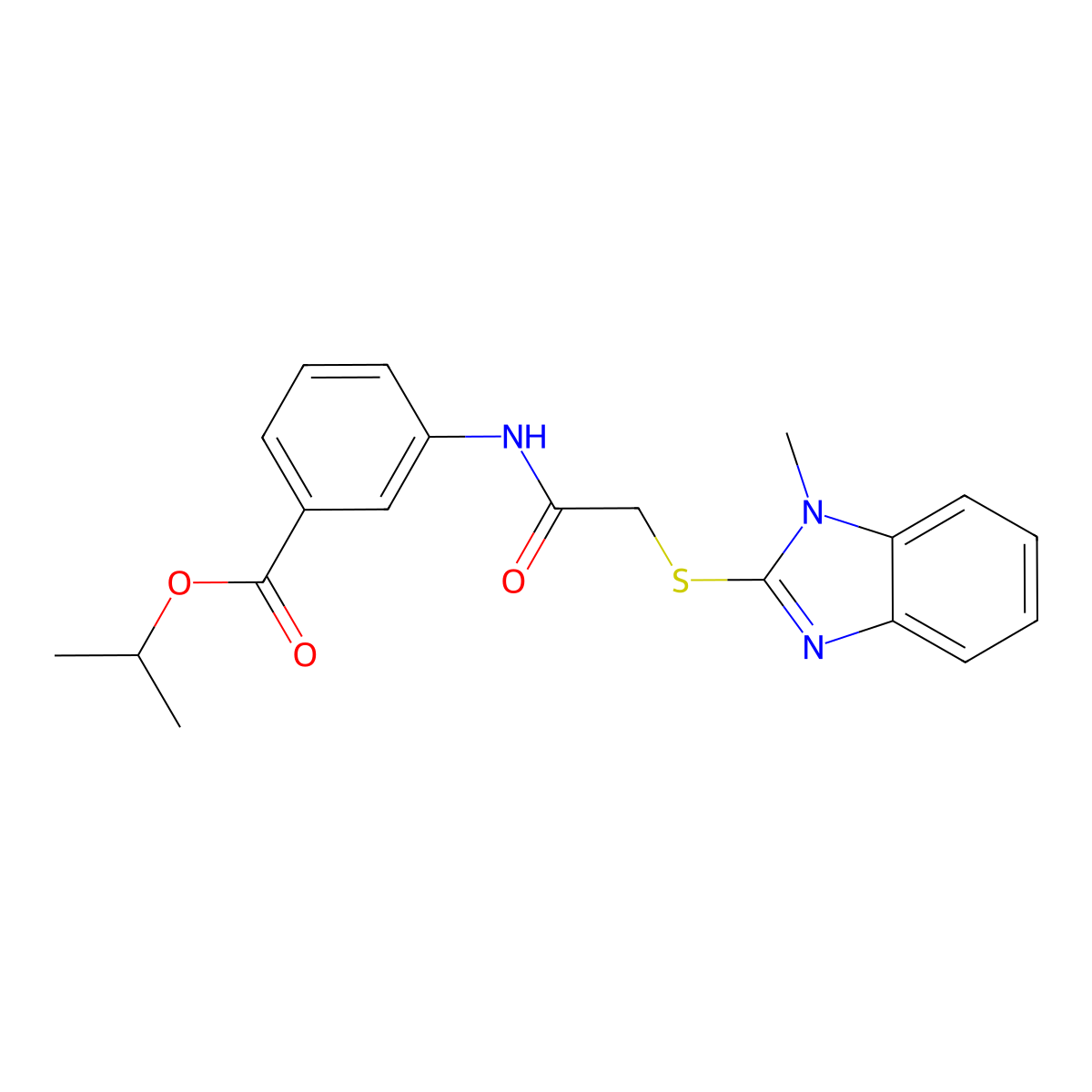 isopropyl 3-({[(1-methyl-1H-benzimidazol-2-yl)sulfanyl]acetyl}amino)benzoate molecular structure, CAS 442869-68-3