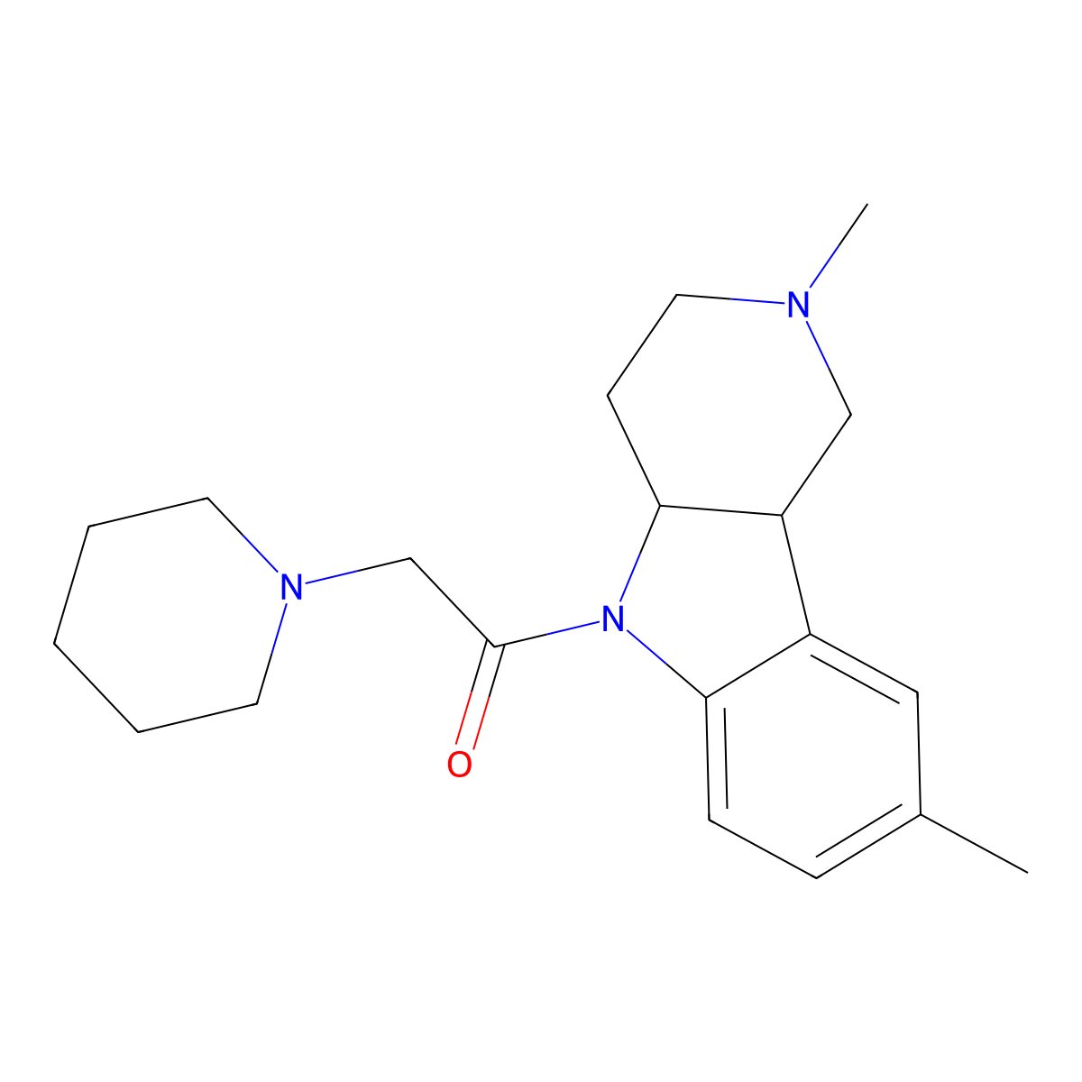 1-(1,2,3,4,4a,9b-Hexahydro-2,8-dimethyl-5H-pyrido[4,3-b]indol-5-yl)-2-(1-piperidinyl)ethanone molecular structure, CAS 442870-50-0