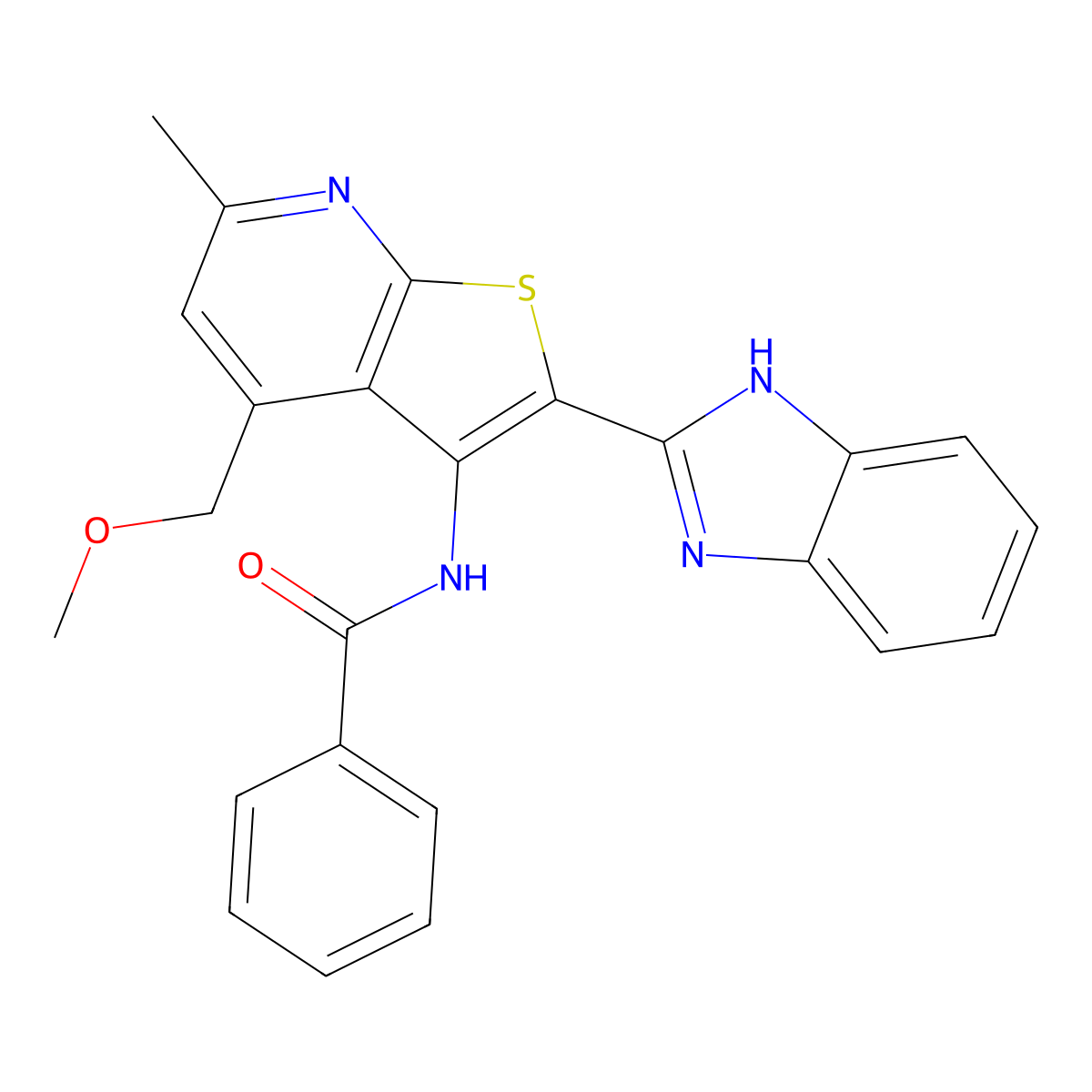 N-[2-(1H-benzimidazol-2-yl)-4-(methoxymethyl)-6-methylthieno[2,3-b]pyridin-3-yl]benzamide molecular structure, CAS 442870-70-4