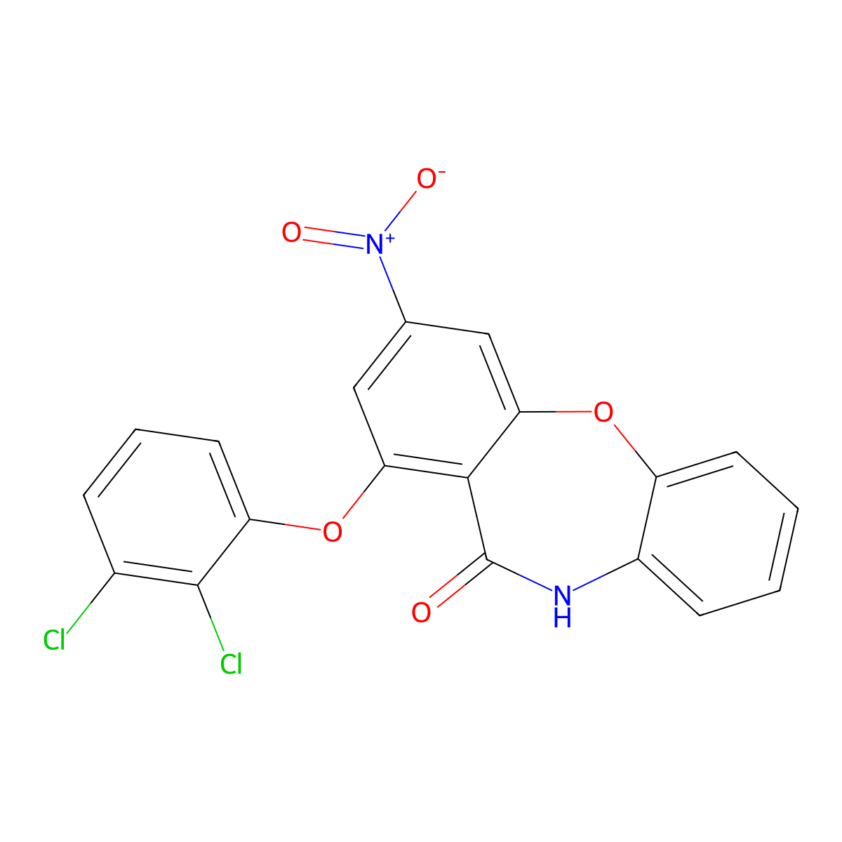 7-(2,3-dichlorophenoxy)-9-nitro-5H-benzo[b][1,4]benzoxazepin-6-one molecular structure, CAS 442871-16-1