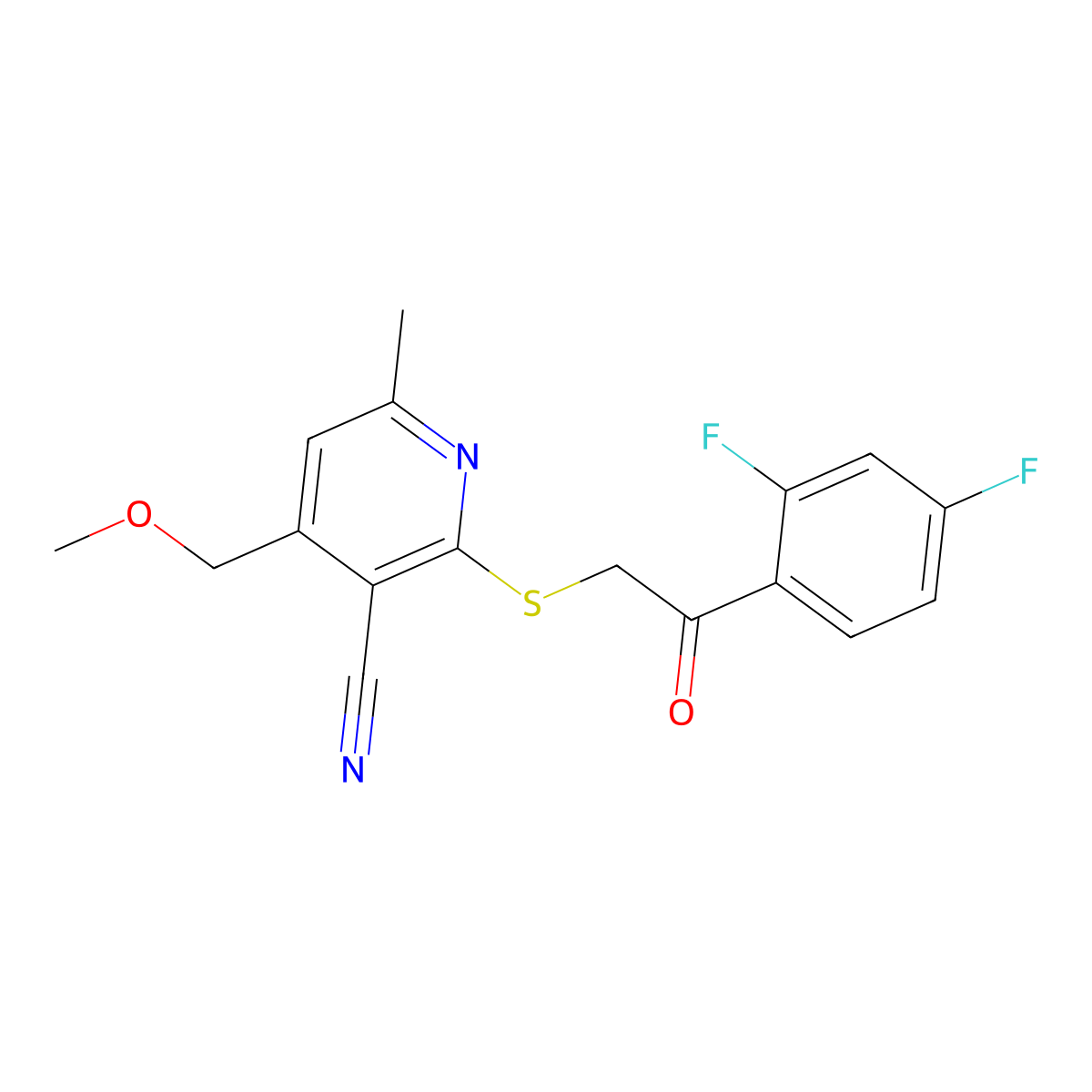 2-[2-(2,4-Difluoro-phenyl)-2-oxo-ethylsulfanyl]-4-methoxymethyl-6-methyl-nicotinonitrile molecular structure, CAS 442872-56-2