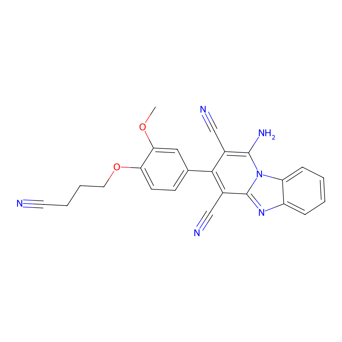 1-Amino-3-[4-(3-cyanopropoxy)-3-methoxyphenyl]pyrido[1,2-a]benzimidazole-2,4-dicarbonitrile molecular structure, CAS 442872-61-9