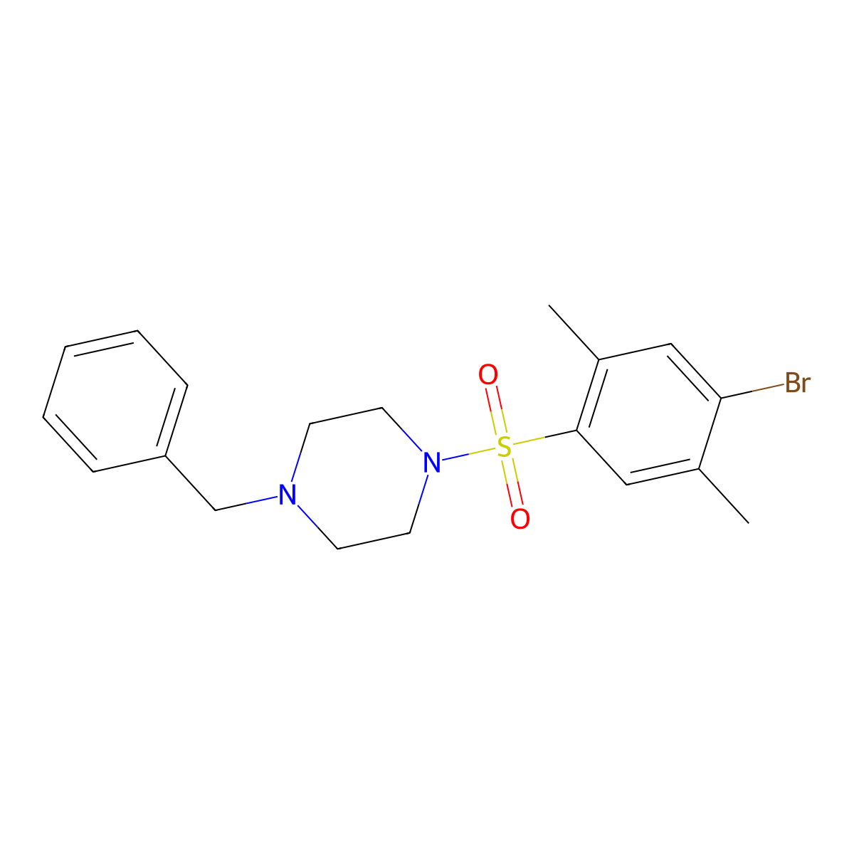 1-Benzyl-4-[(4-bromo-2,5-dimethylphenyl)sulfonyl]piperazine molecular structure, CAS 442872-80-2