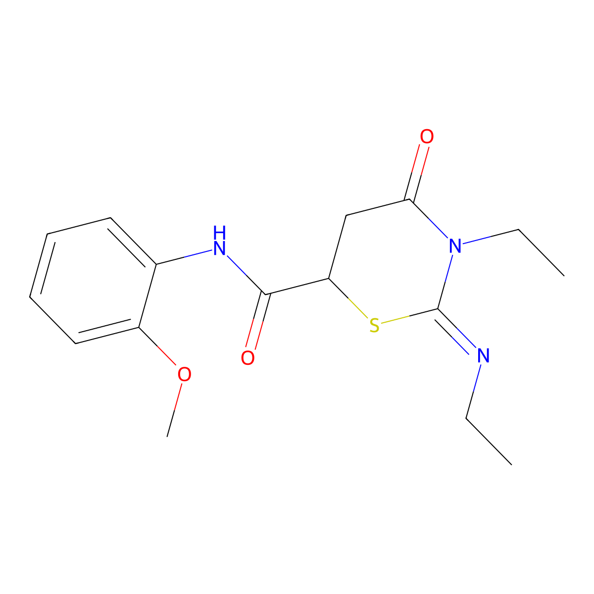 3-ethyl-2-(ethylimino)-N-(2-methoxyphenyl)-4-oxo-1,3-thiazinane-6-carboxamide molecular structure, CAS 442872-94-8