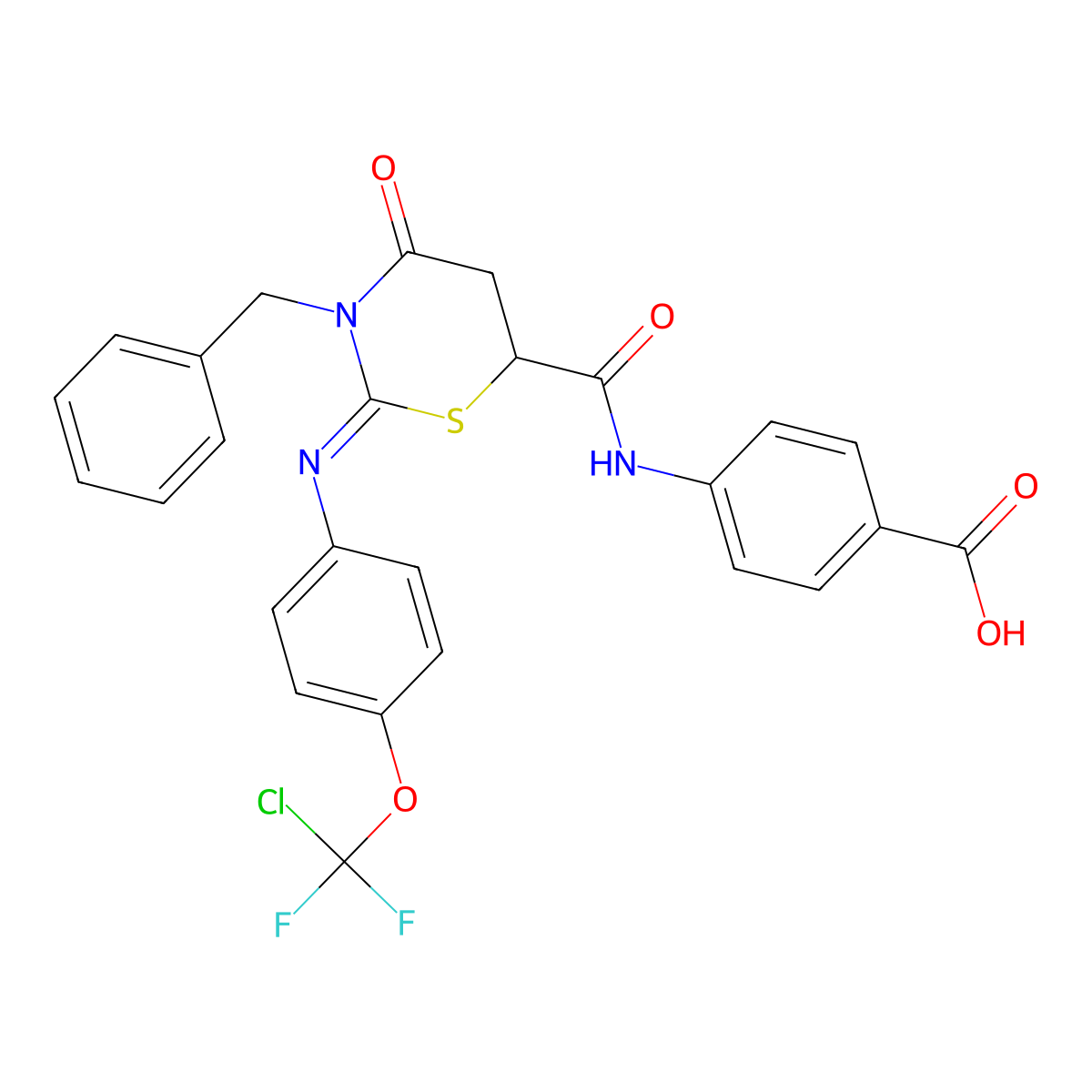 4-({[(2Z)-3-benzyl-2-({4-[chloro(difluoro)methoxy]phenyl}imino)-4-oxo-1,3-thiazinan-6-yl]carbonyl}amino)benzoic acid molecular structure, CAS 442873-18-9
