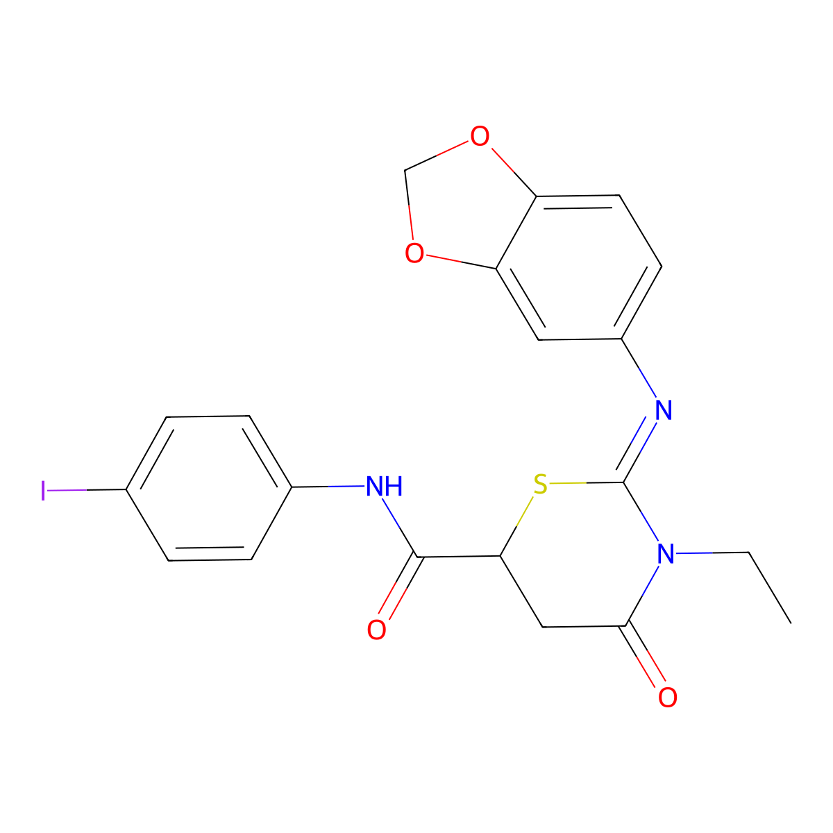 2-(1,3-benzodioxol-5-ylimino)-3-ethyl-N-(4-iodophenyl)-4-oxo-1,3-thiazinane-6-carboxamide molecular structure, CAS 442873-26-9