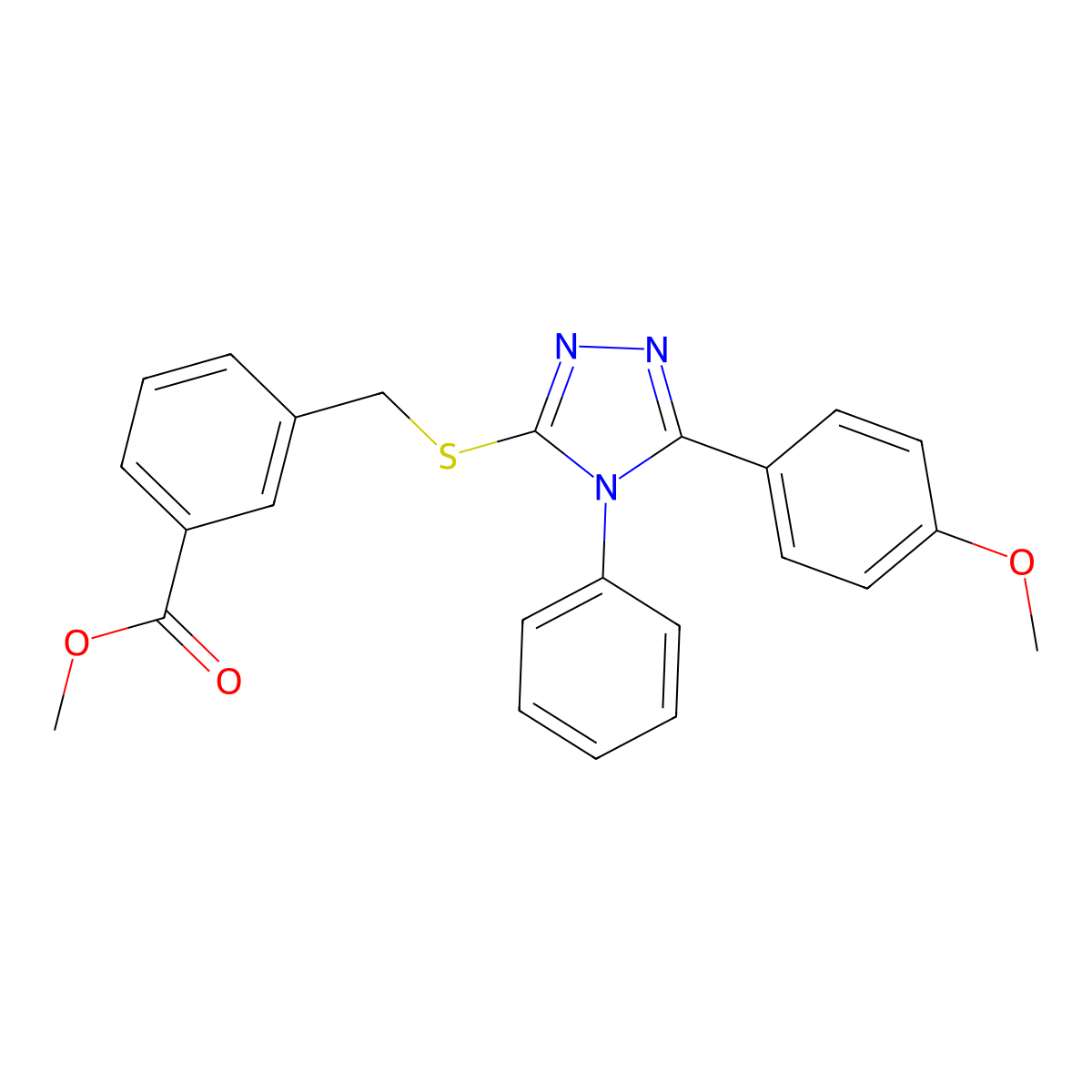 Methyl 3-[[5-(4-methoxyphenyl)-4-phenyl-1,2,4-triazol-3-yl]sulfanylmethyl]benzoate molecular structure, CAS 442873-43-0
