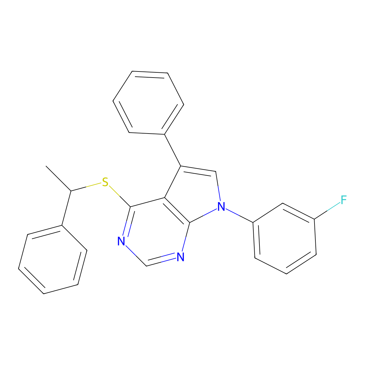 7-(3-Fluorophenyl)-5-phenyl-4-(phenylethylthio)pyrrolo[2,3-d]pyrimidine molecular structure, CAS 442878-81-1